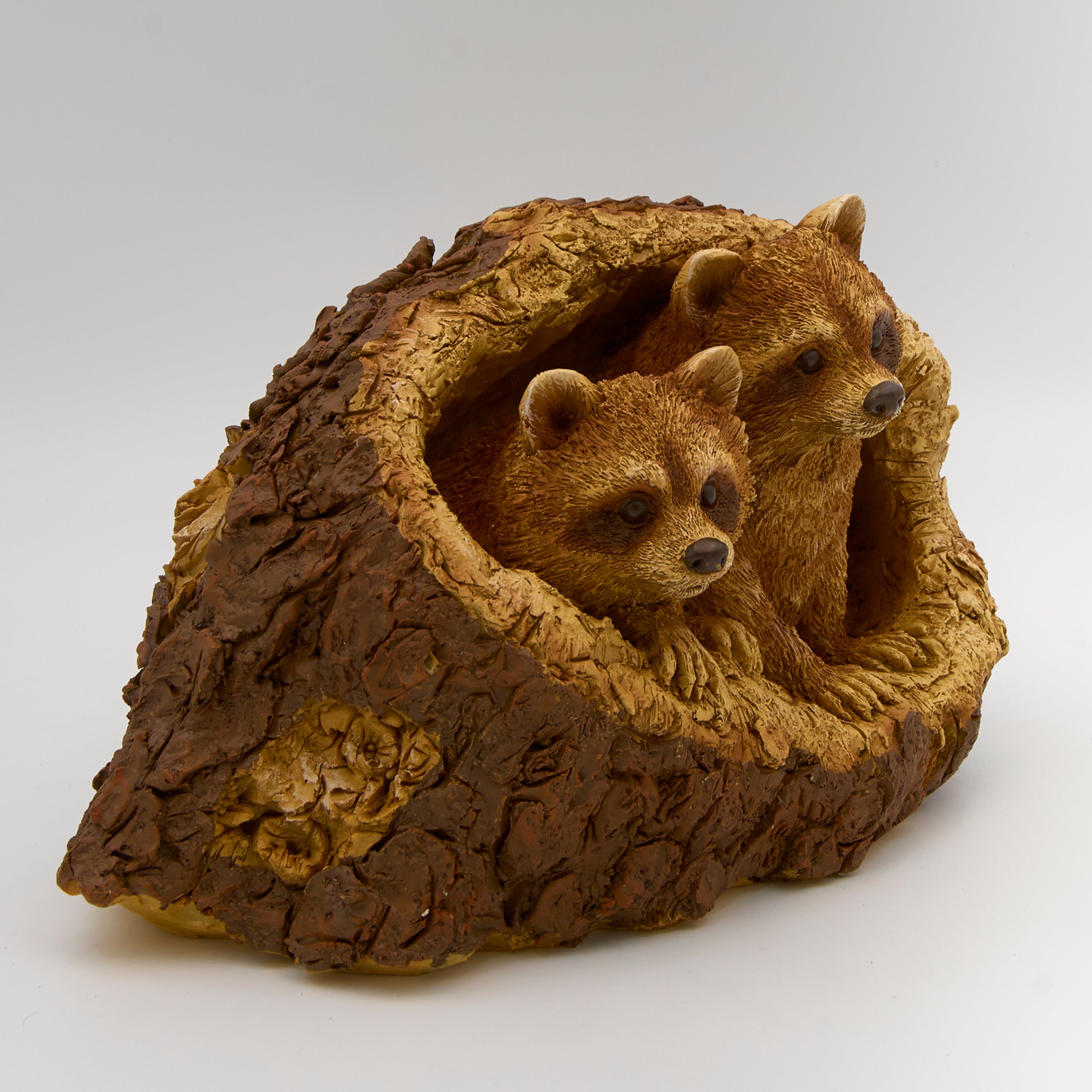 Raccoon Pair in Tree Trunk Garden Statue - Timber Tails Collection