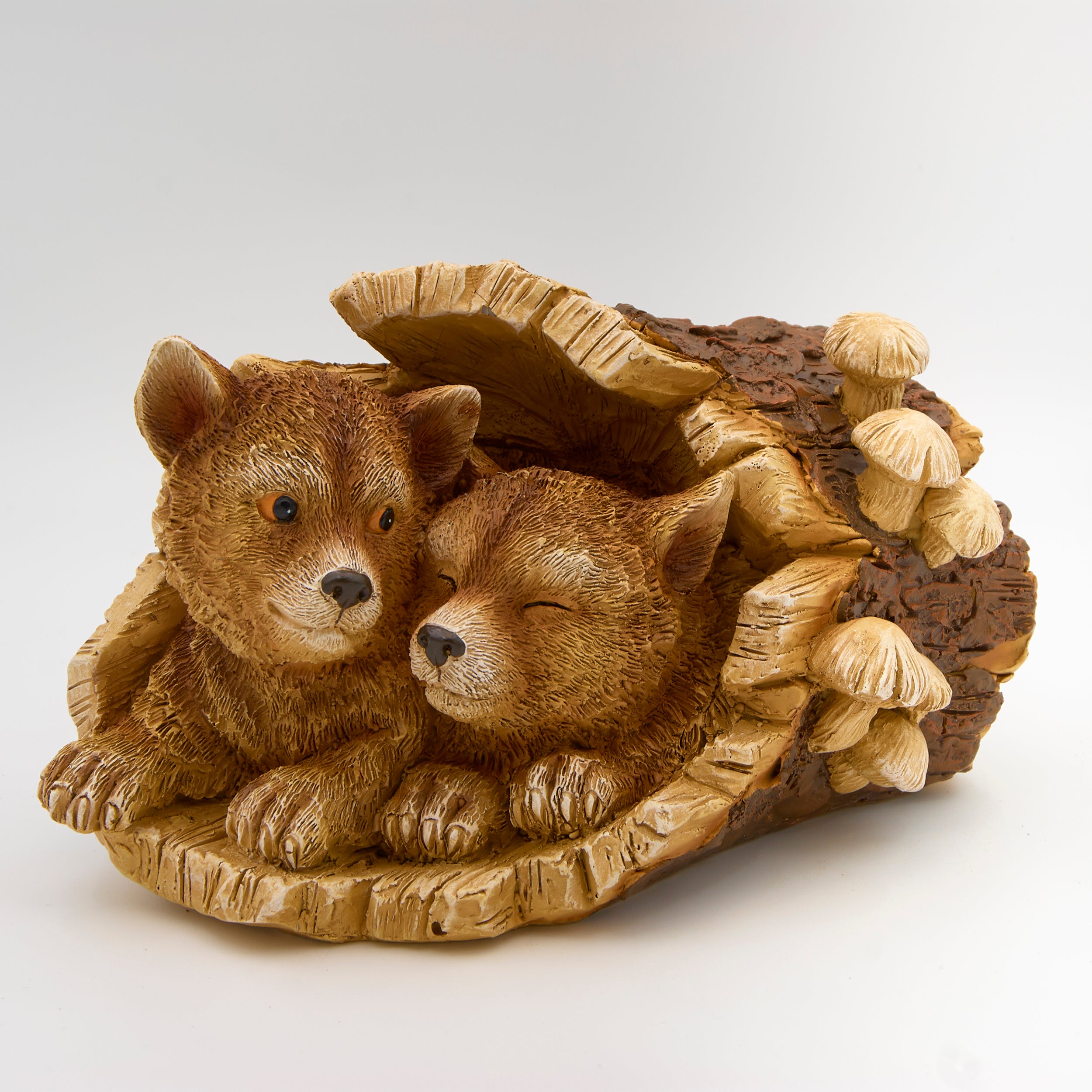 Wolf Pups in Tree Trunk Garden Statue – Timber Tails Collection