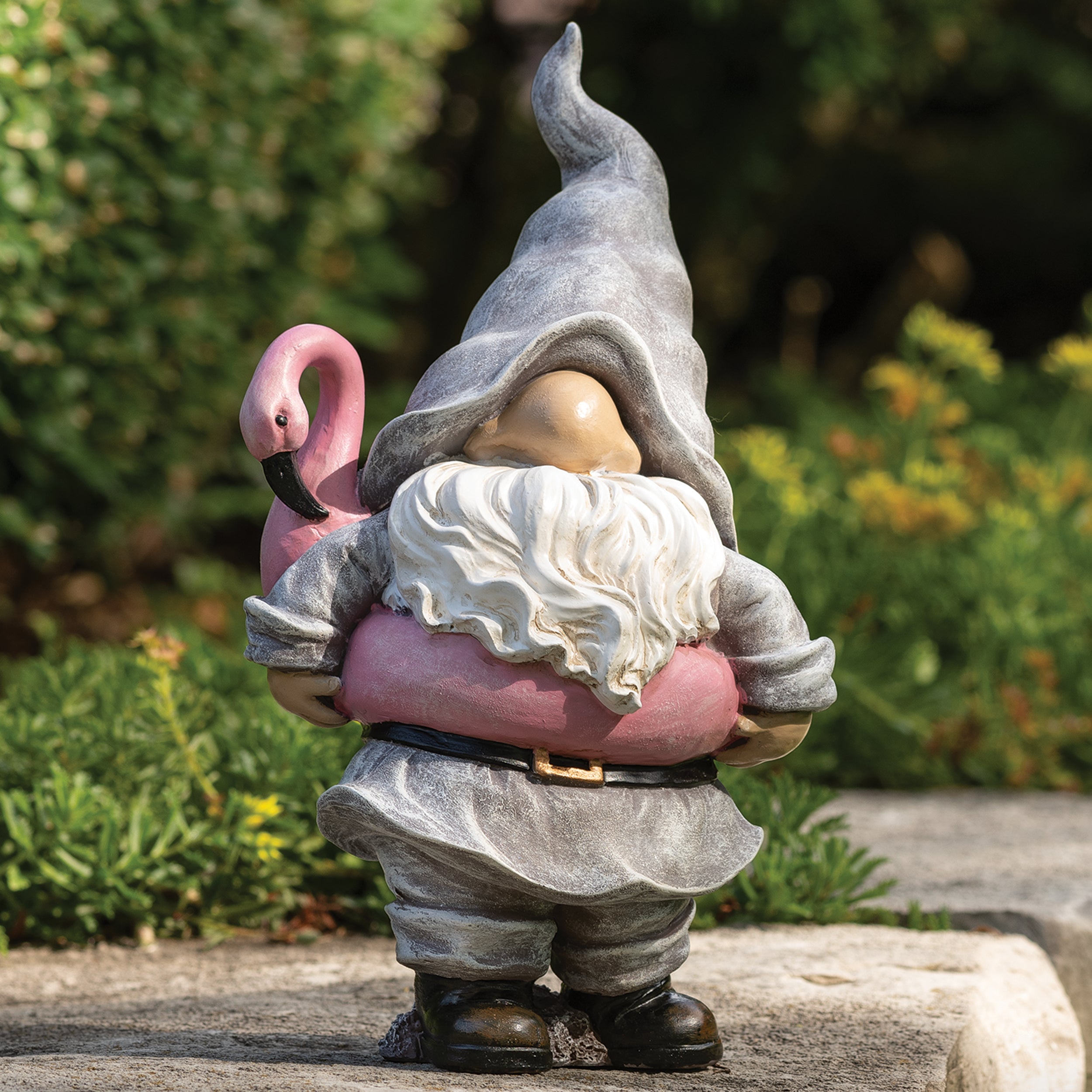 Summer Gnome with Flamingo Floaty Garden Statue