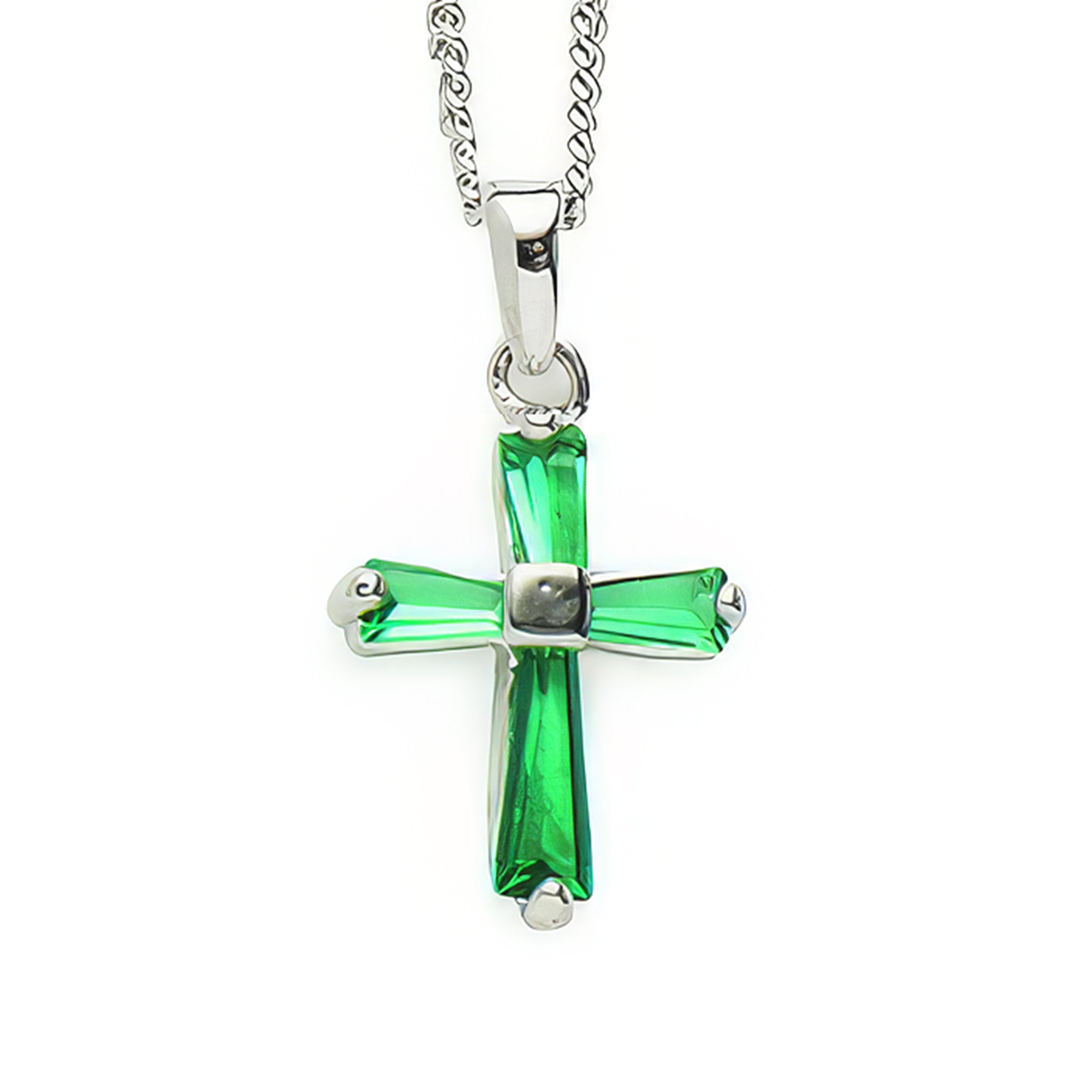 Birthstone Cross Necklace with Crystal Inlay
