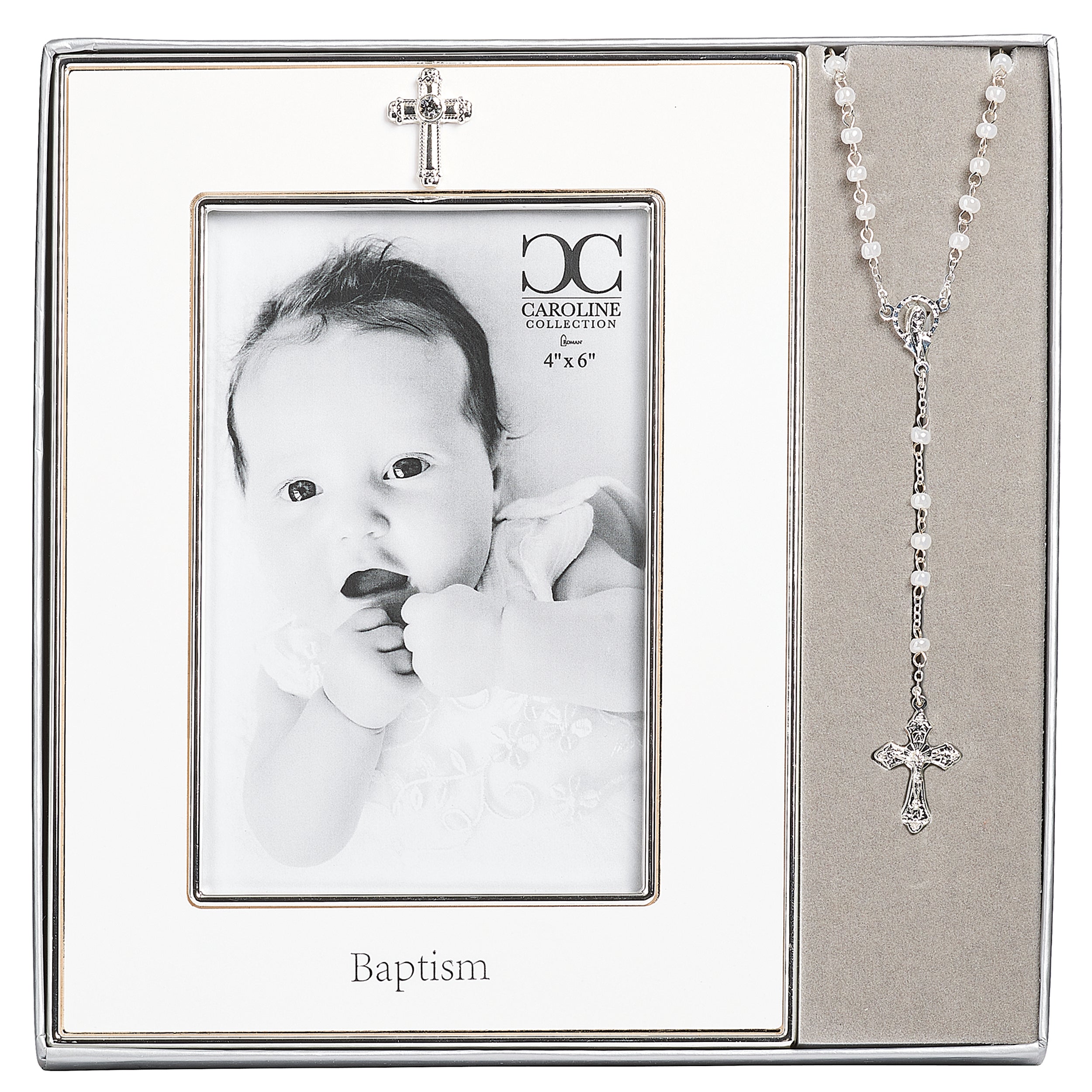 Caroline Collection Baptism Frame & Rosary Gift 2-PC Set