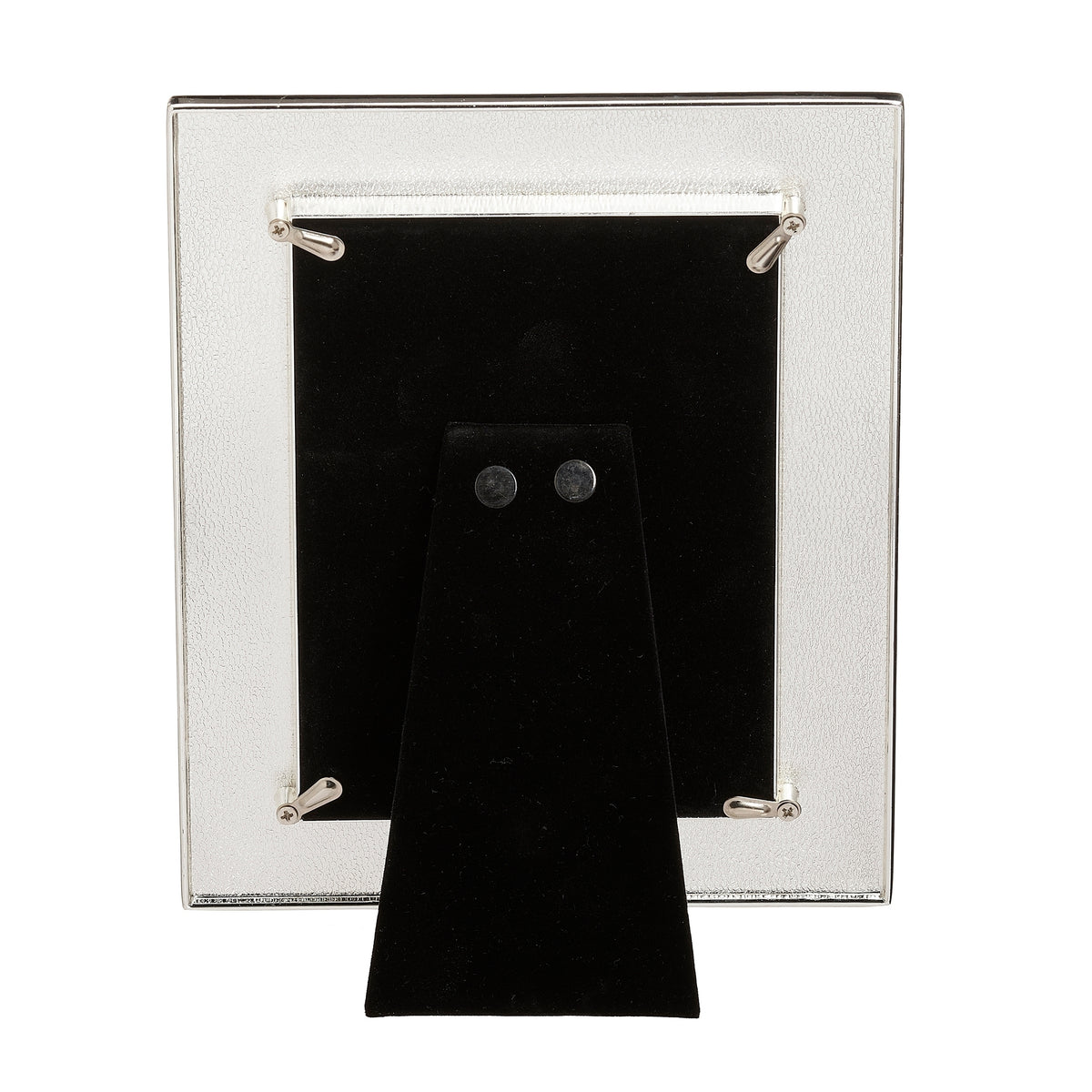Back view of Caroline Collection Baptism Picture Frame showing the black backing and fold-out tabletop easel stand