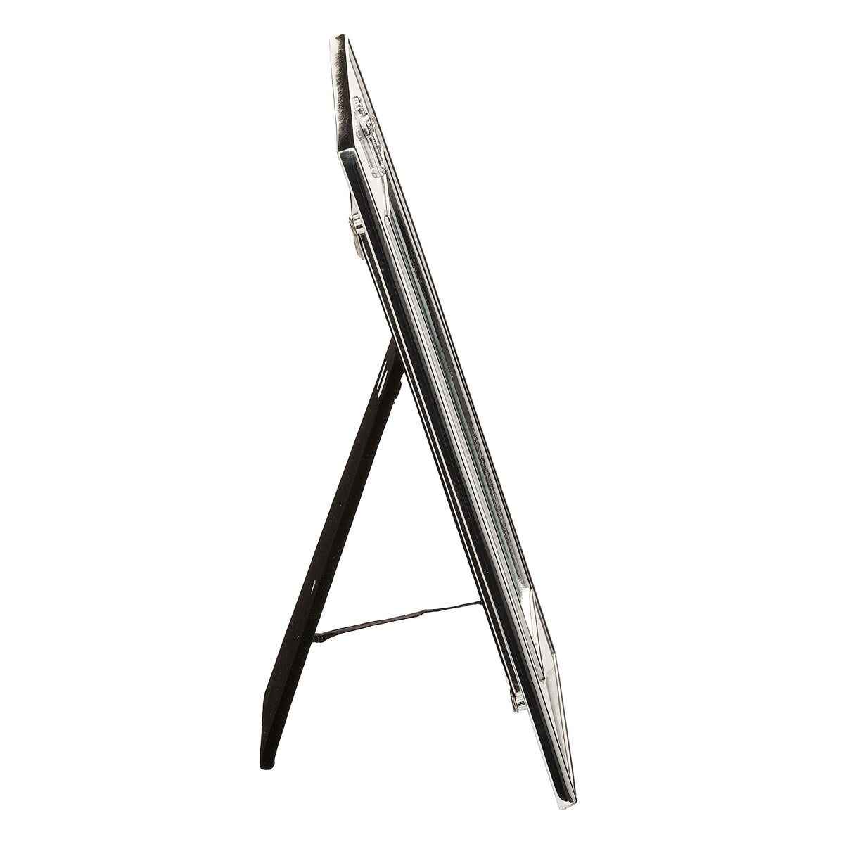 Side view of Caroline Collection Baptism Picture Frame showing the slim metal profile and open easel stand