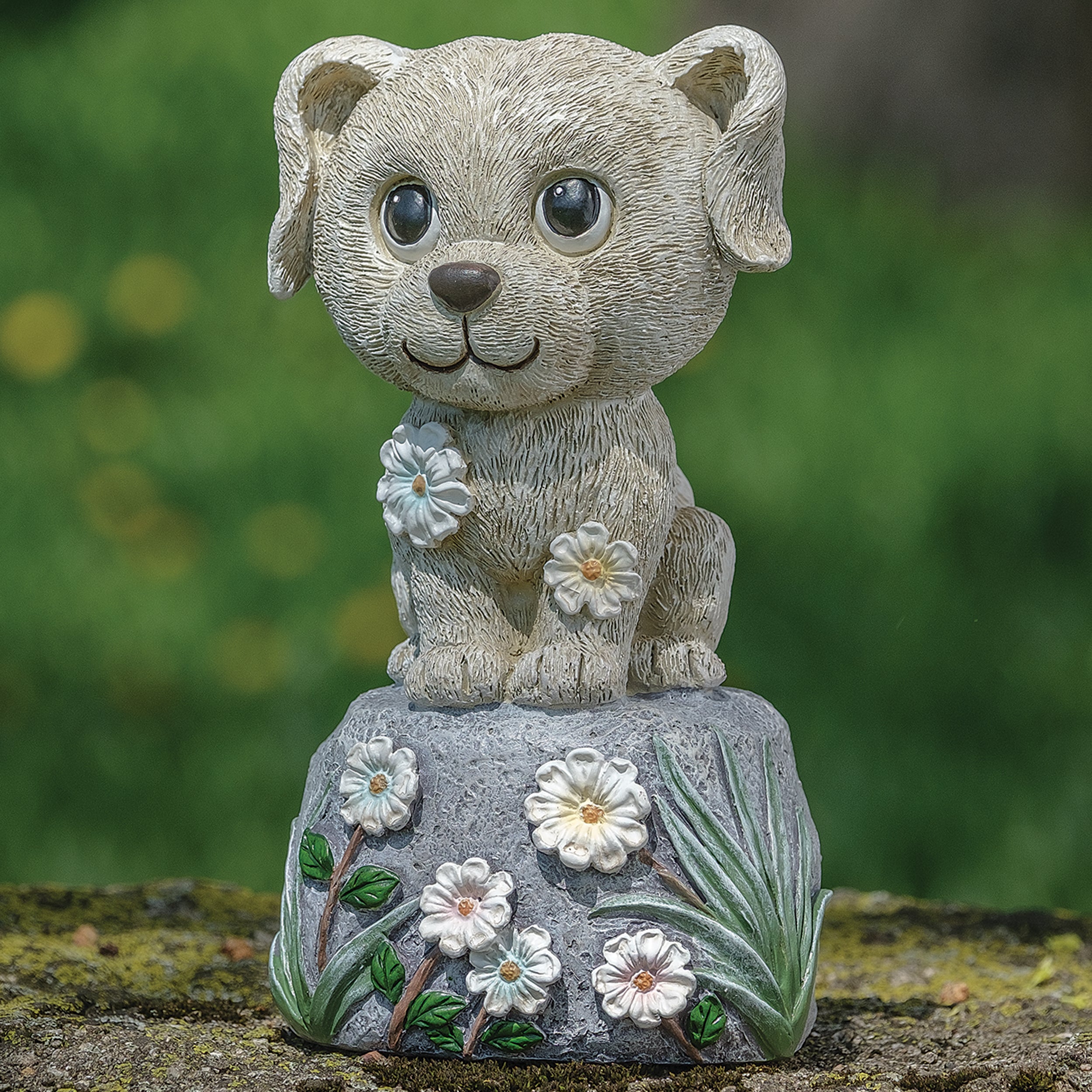 Dog on Stone Garden Statue with Floral Base