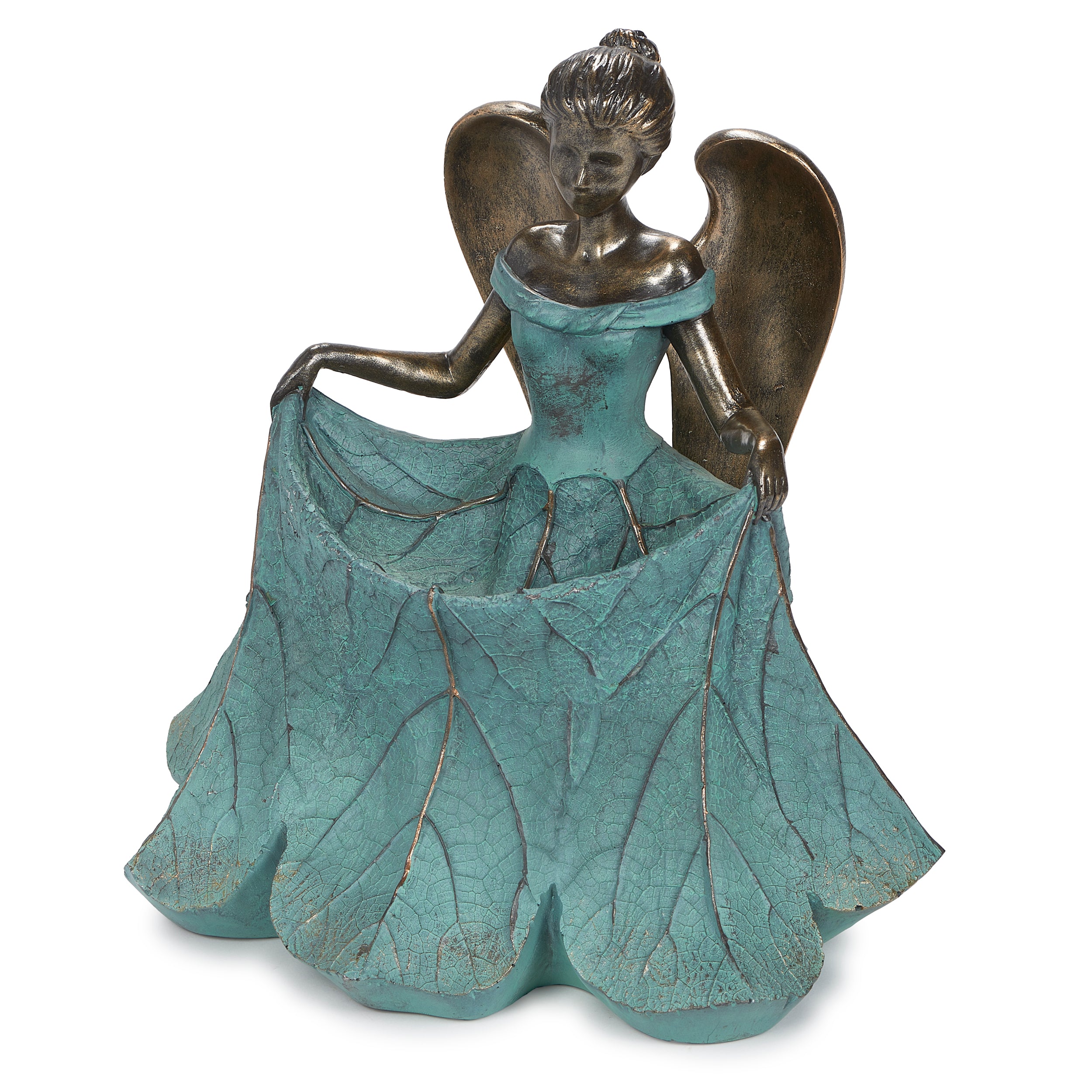 Bronze Curtsy Angel Bird Feeder Garden Statue