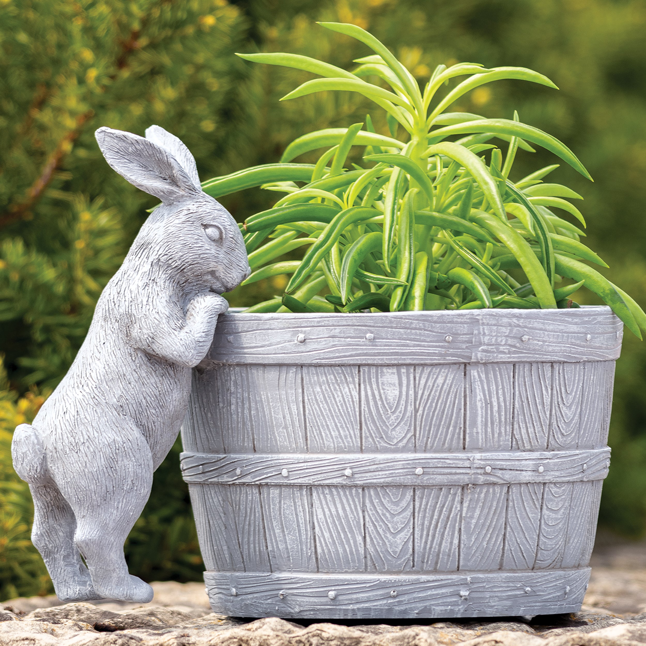 Roman 7.25 Inch Bunny Bucket Planter Polyresin Decorative Flower Pot Drainage Hole 15867