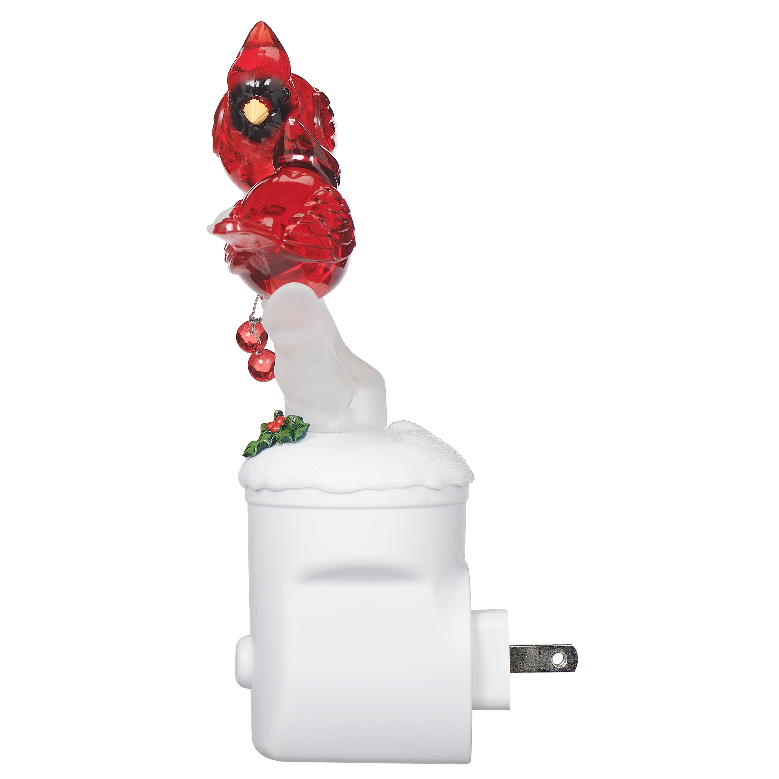 Two cardinals on branches night-light on white base