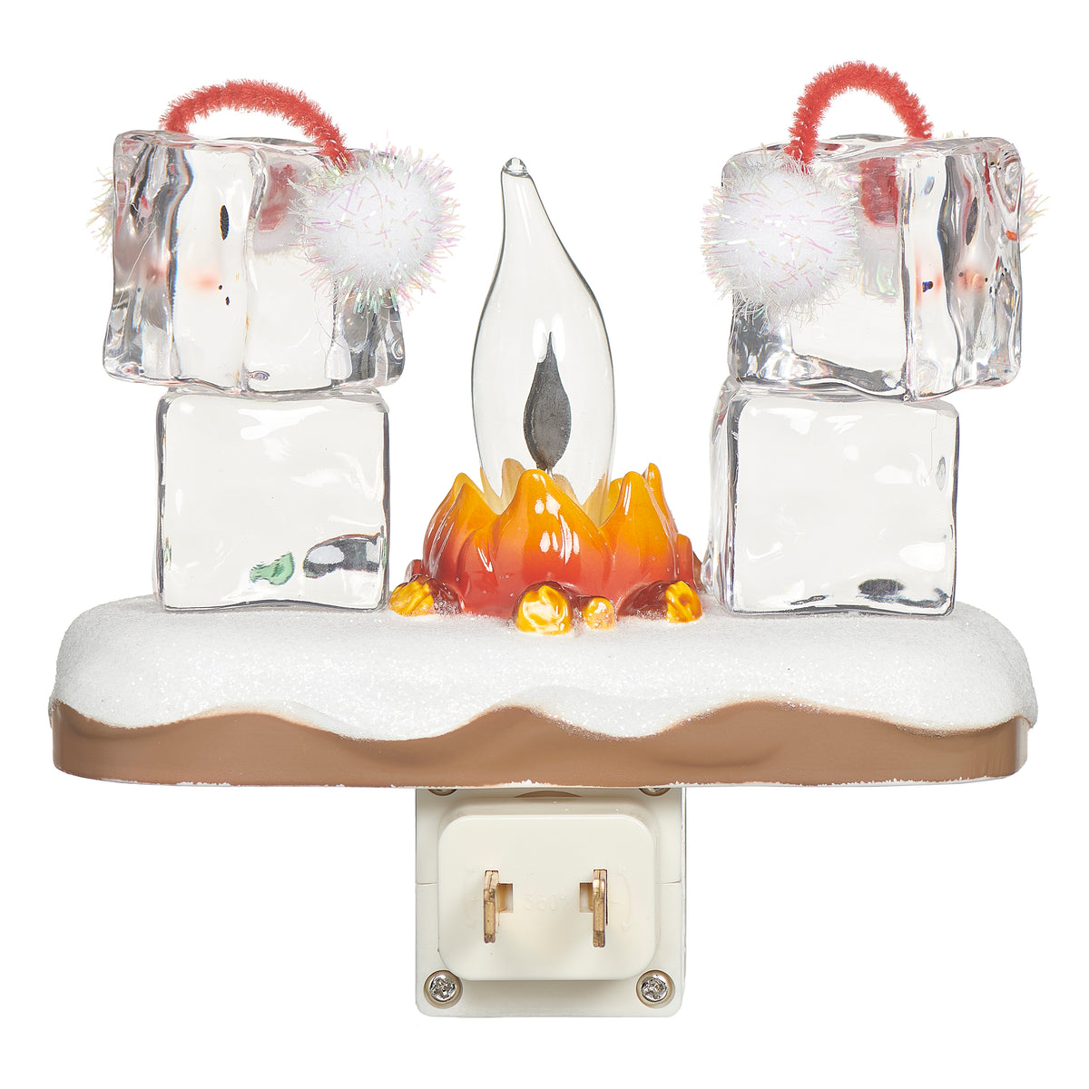 Back view of Ice Cube Couple Campfire Night-Light showing the two bundled characters and snowy campfire setting