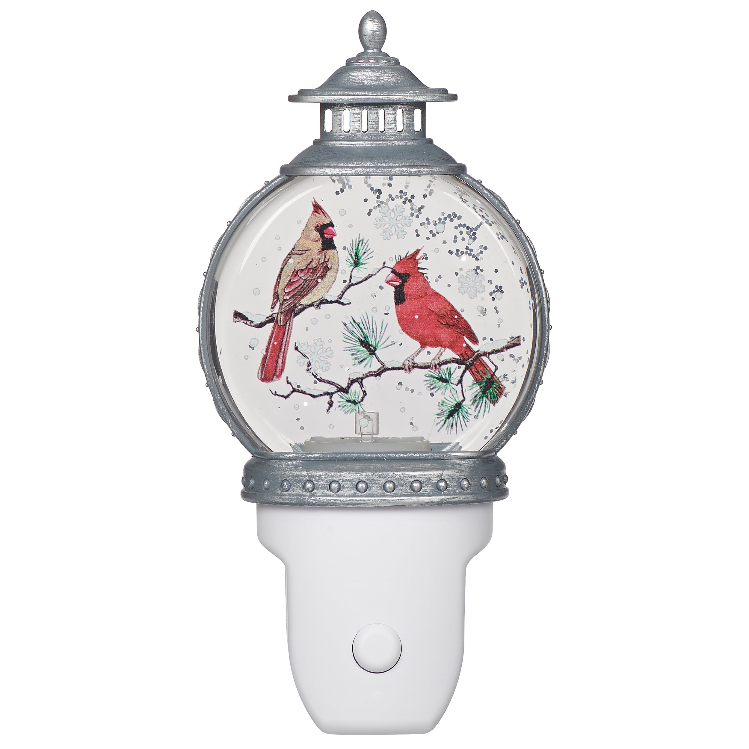 Decorative night light with cardinals and snowflake design