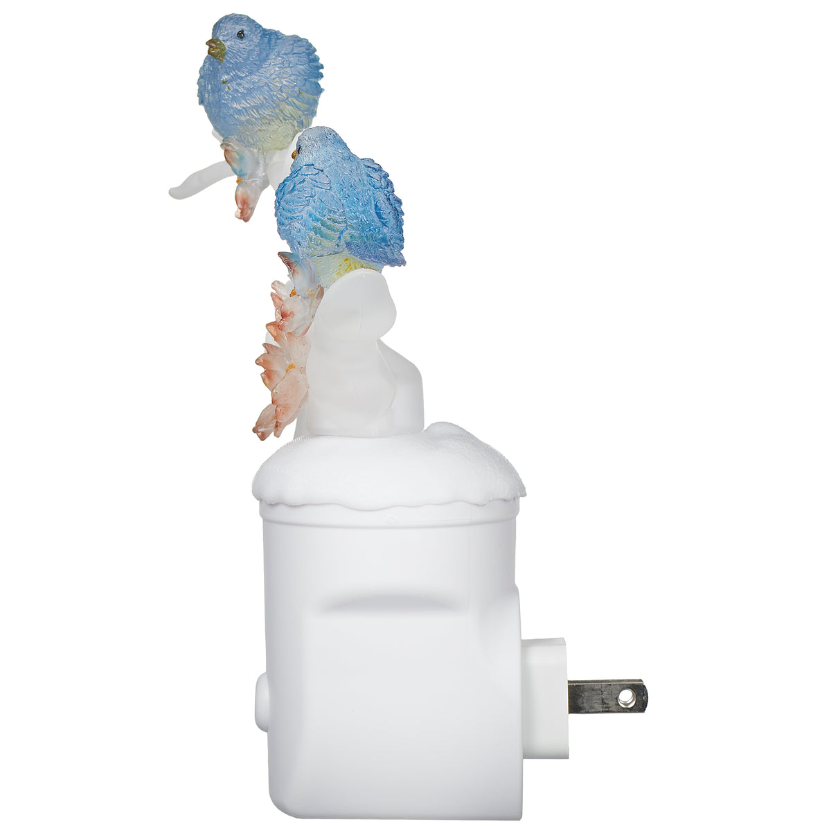 Side view of Blue Birds on a Dogwood Branch Night-Light showing the perched birds, flowering branch, and plug adapter
