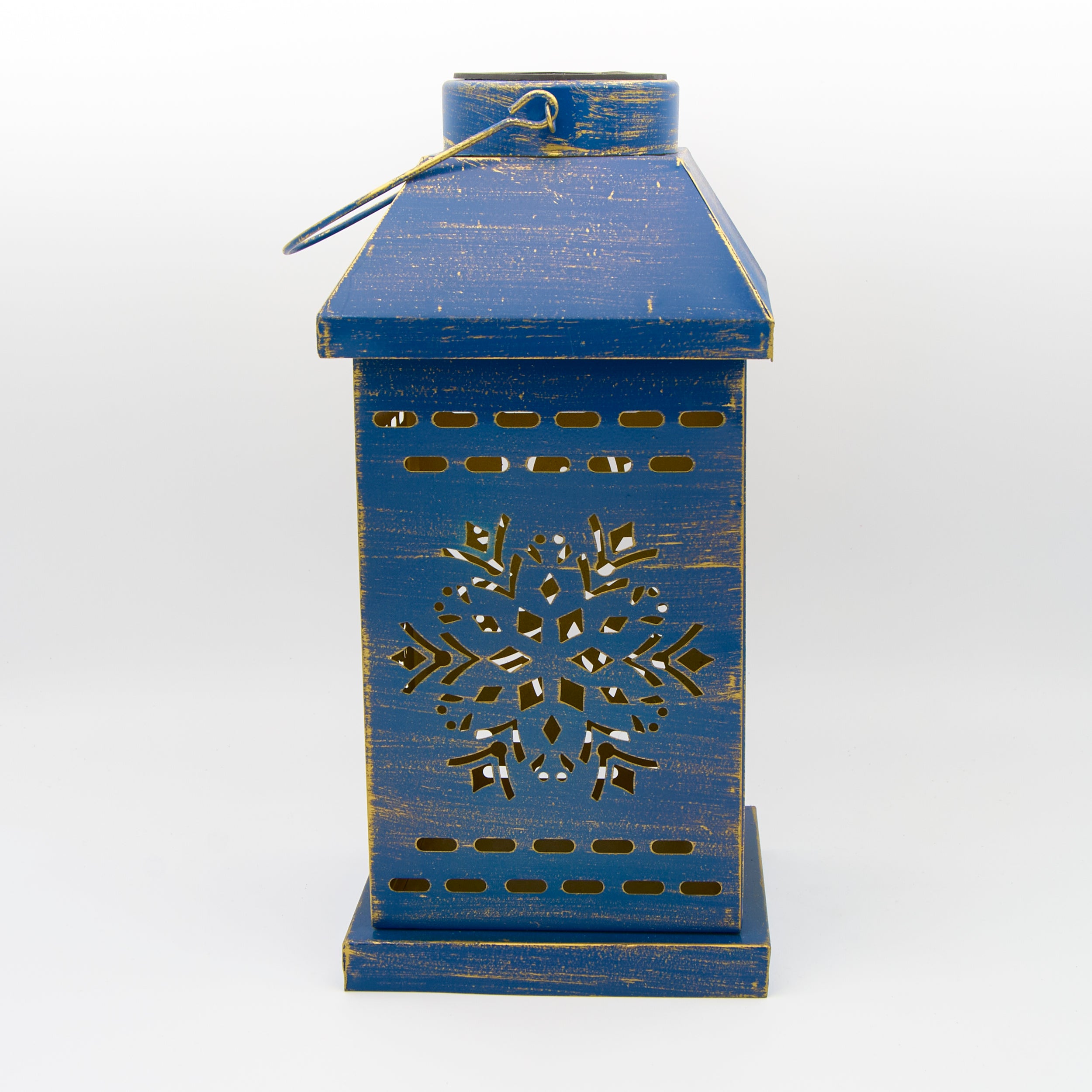 Roman Lights Blue Solar Snowflake Projecting Vintage Lantern