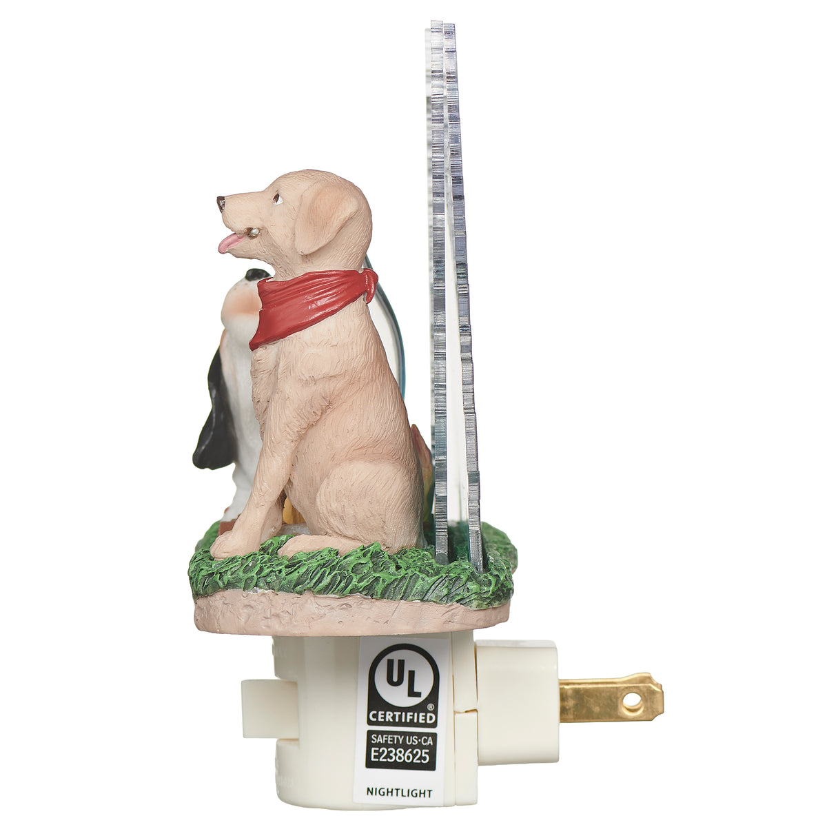 Decorative night light with two dogs by a campfire, one holding a marshmallow stick