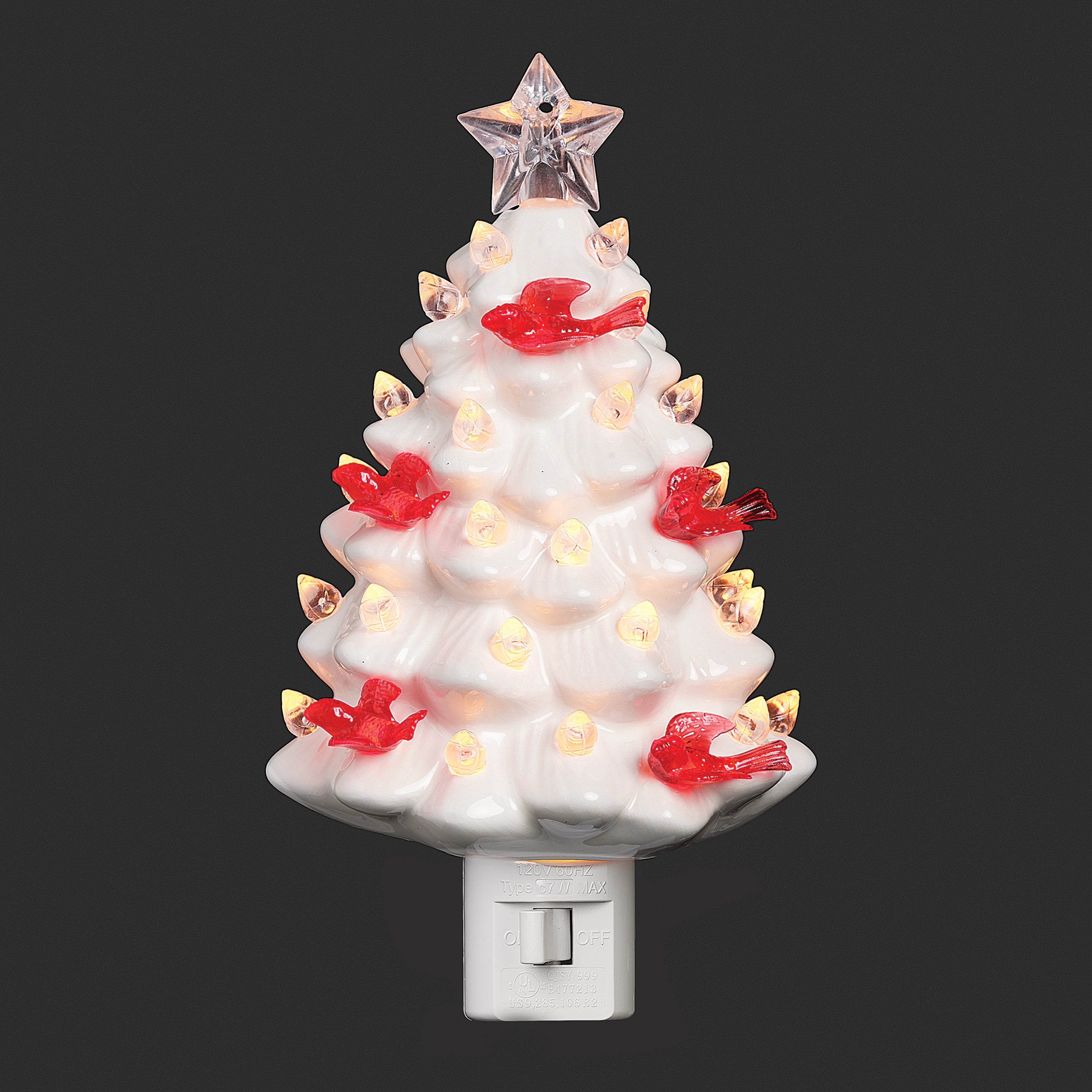 Roman Lights Vintage White Christmas Tree with Cardinals Night-Light