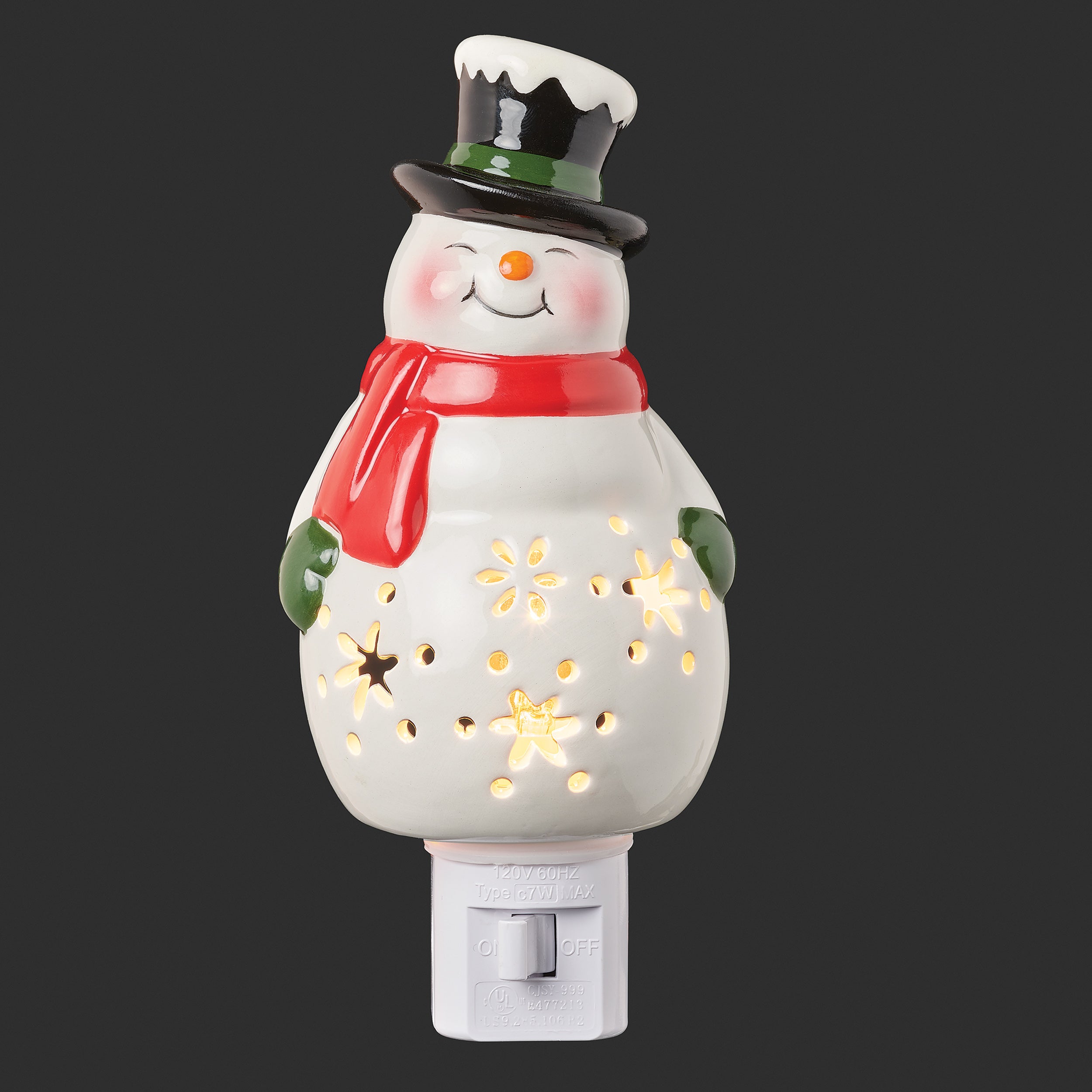 Roman Lights Cheerful Snowman with Snowflake Cutouts Night-Light