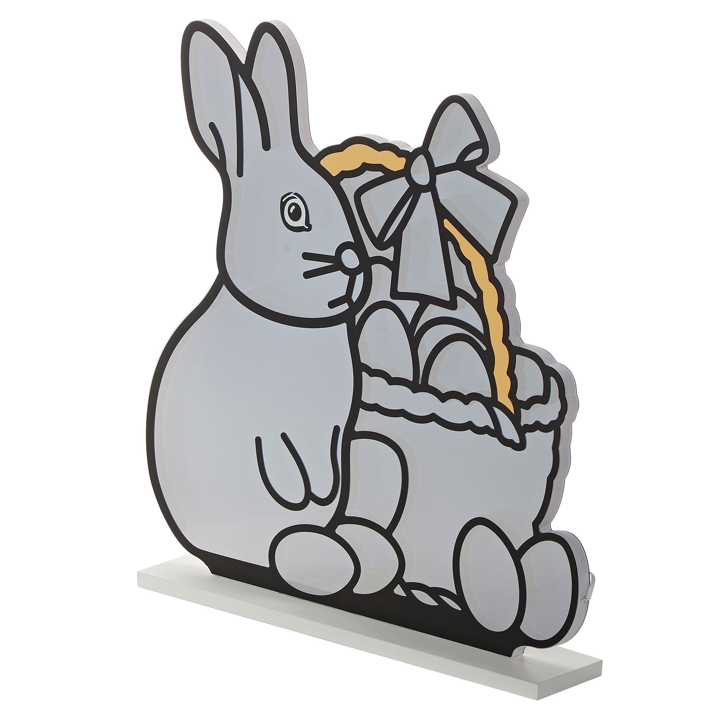 Decorative sign of a rabbit with a basket on a white background