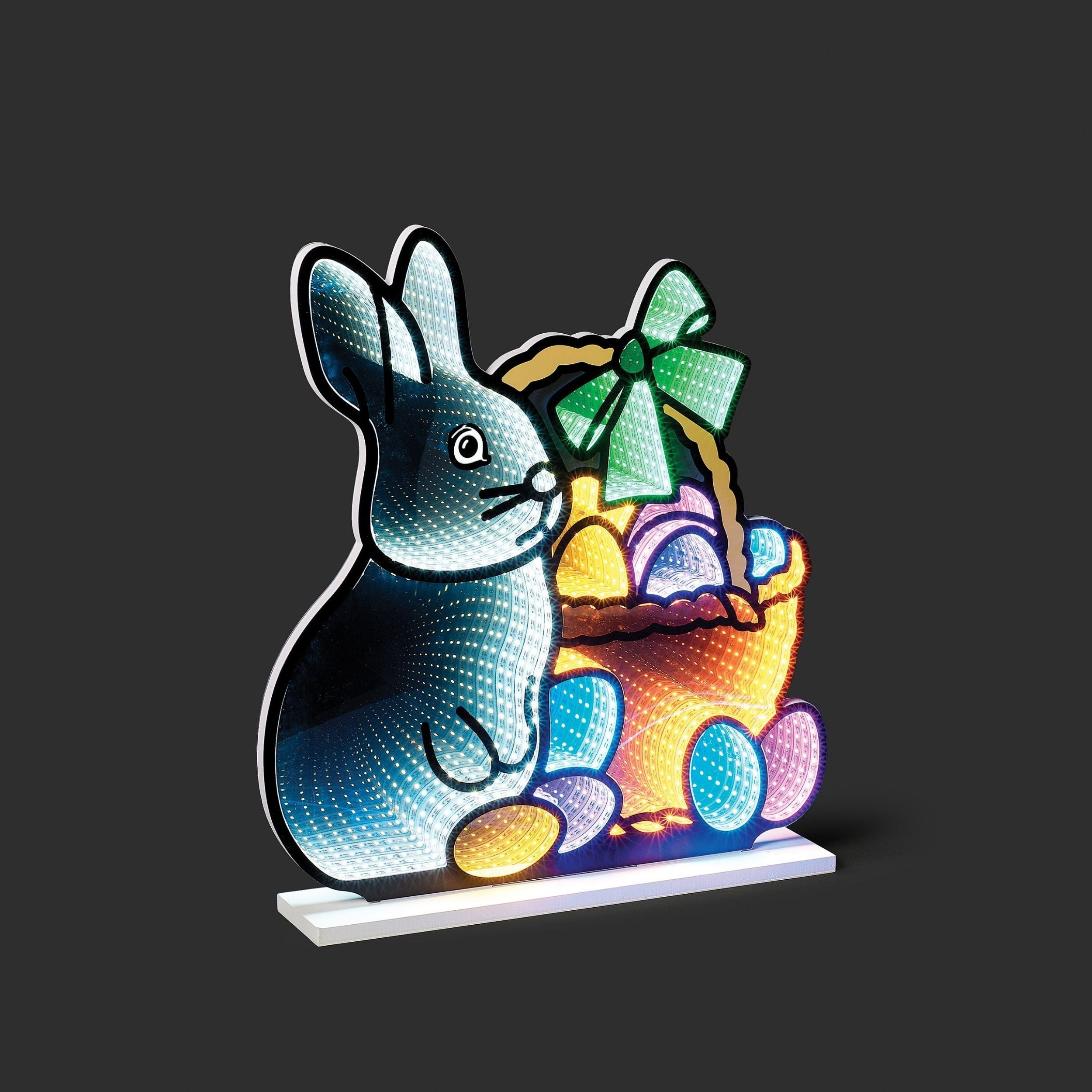 Decorative light with a rabbit and Easter basket design on a black background