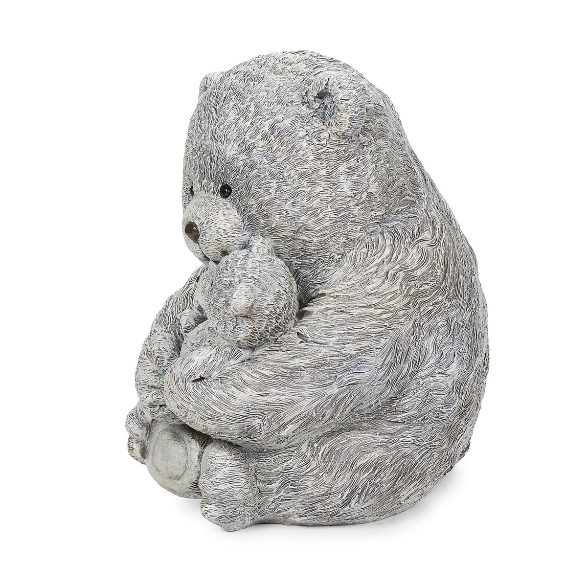 Opposite side view of Pudgy Pals Mama Bear with Baby Garden Statue showing the mother bear holding her baby close
