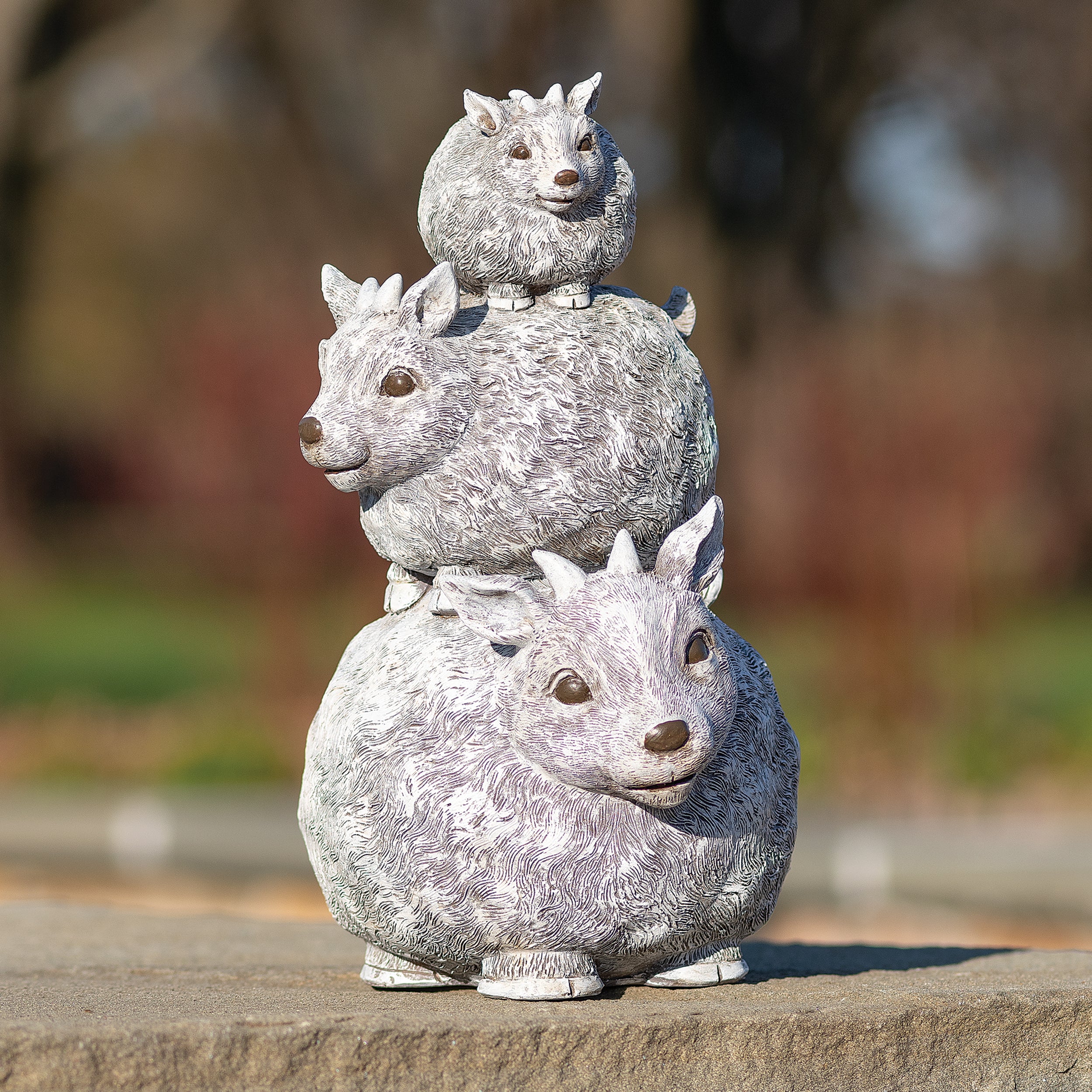 Pudgy Pals Stacked Goat Family Garden Statue