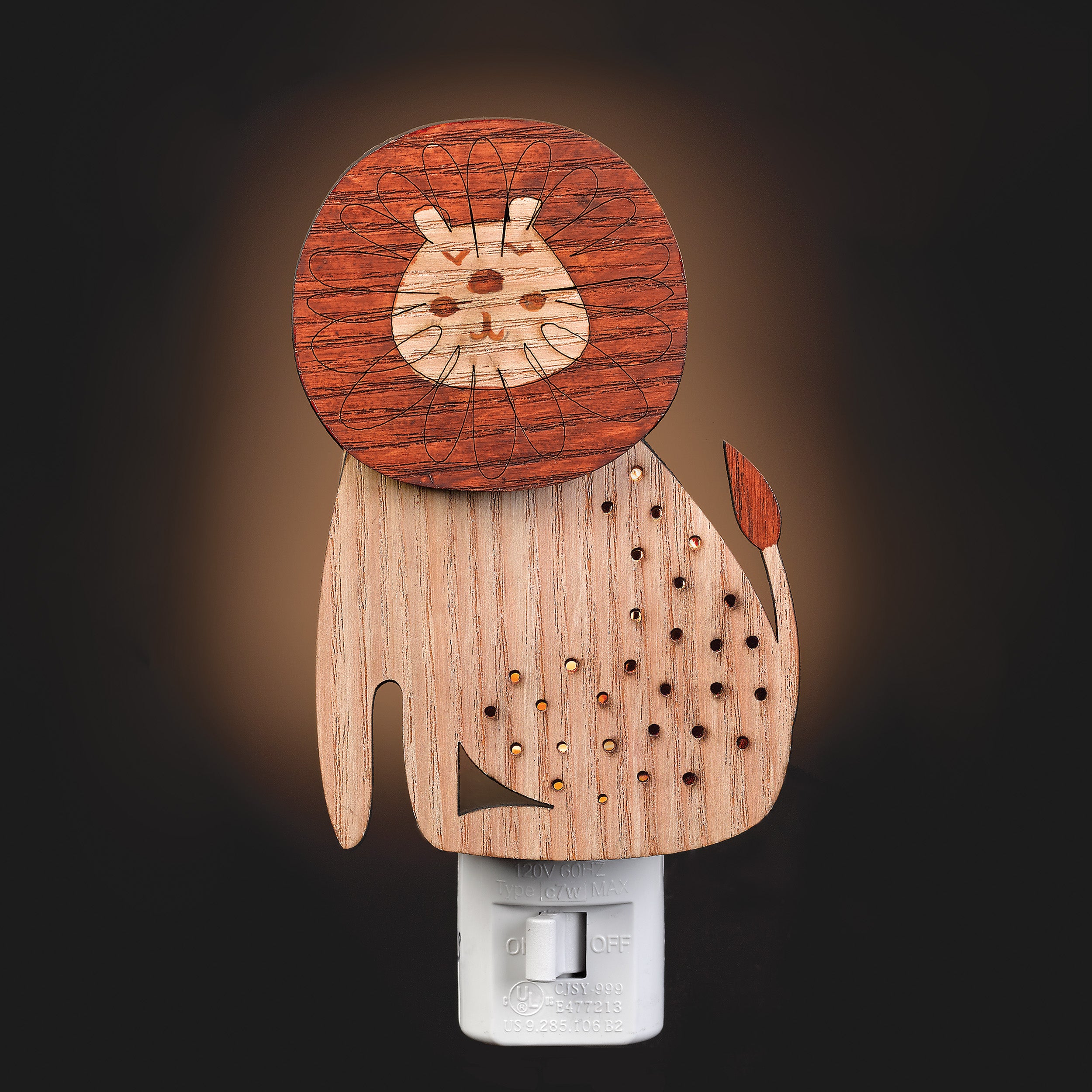 Roman Lights Adorable Wooden Lion Night-Light
