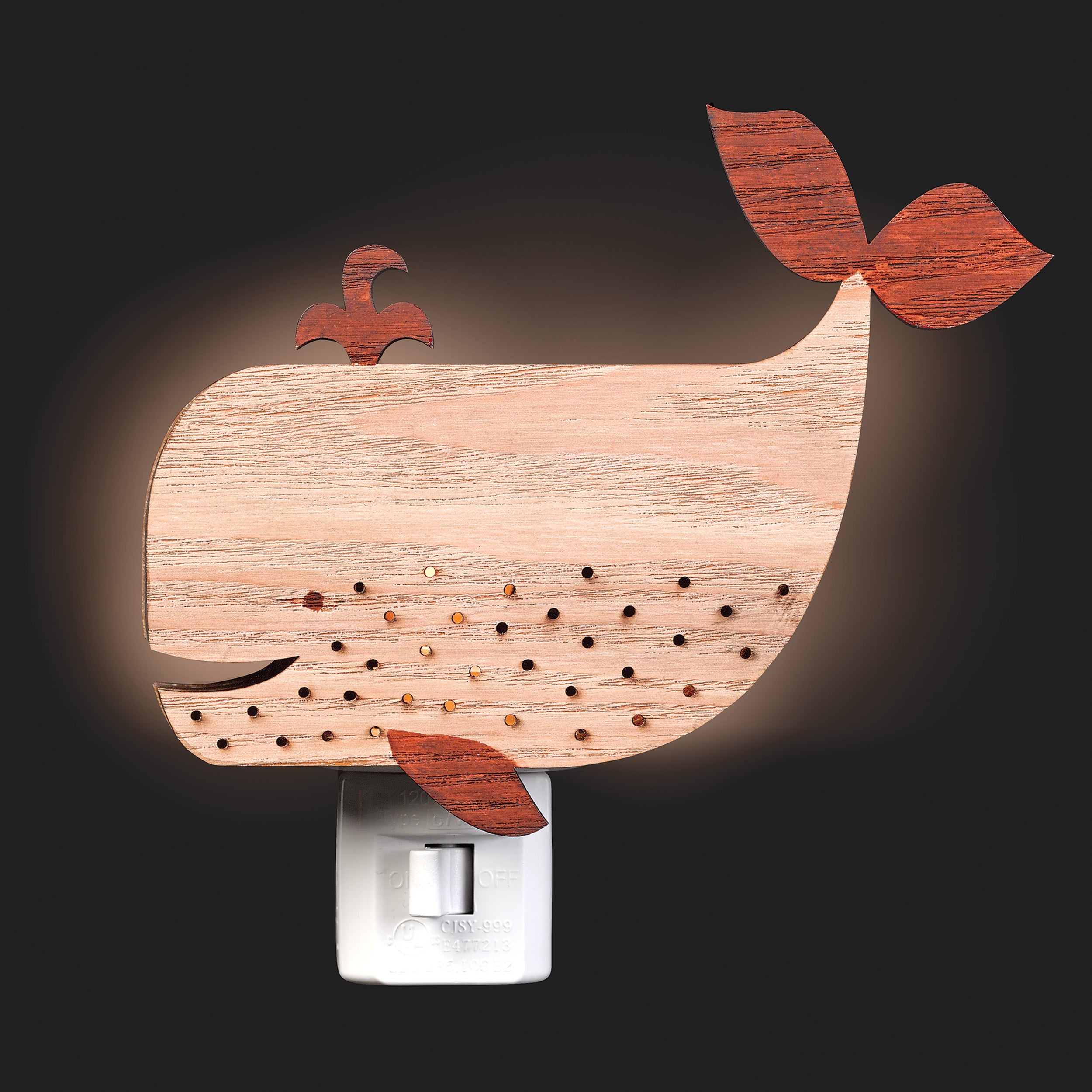 Roman Lights Whimsical Wooden Whale Night-Light