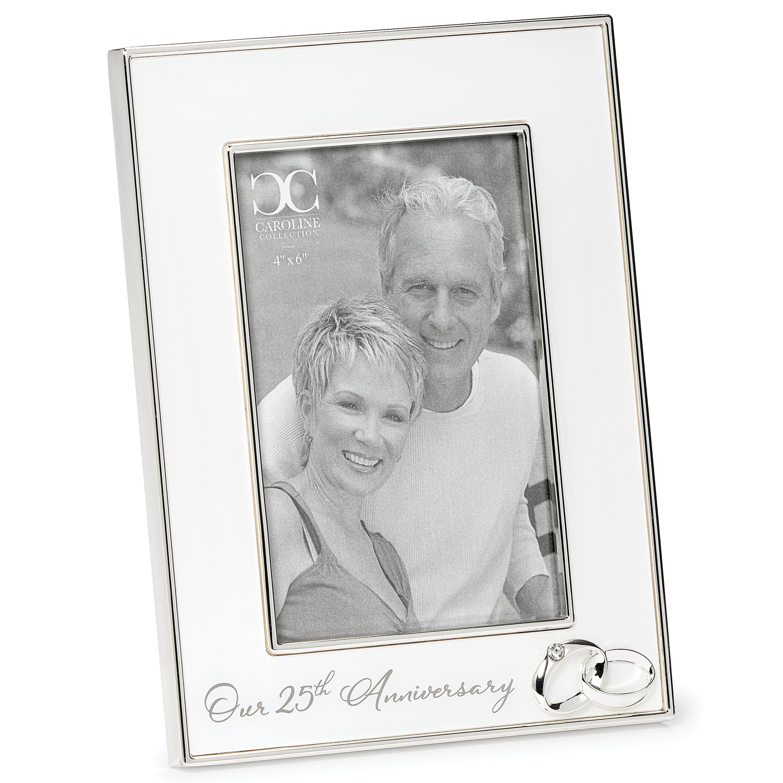Caroline Collection 25th Anniversary White Frame with Silver Wedding Rings