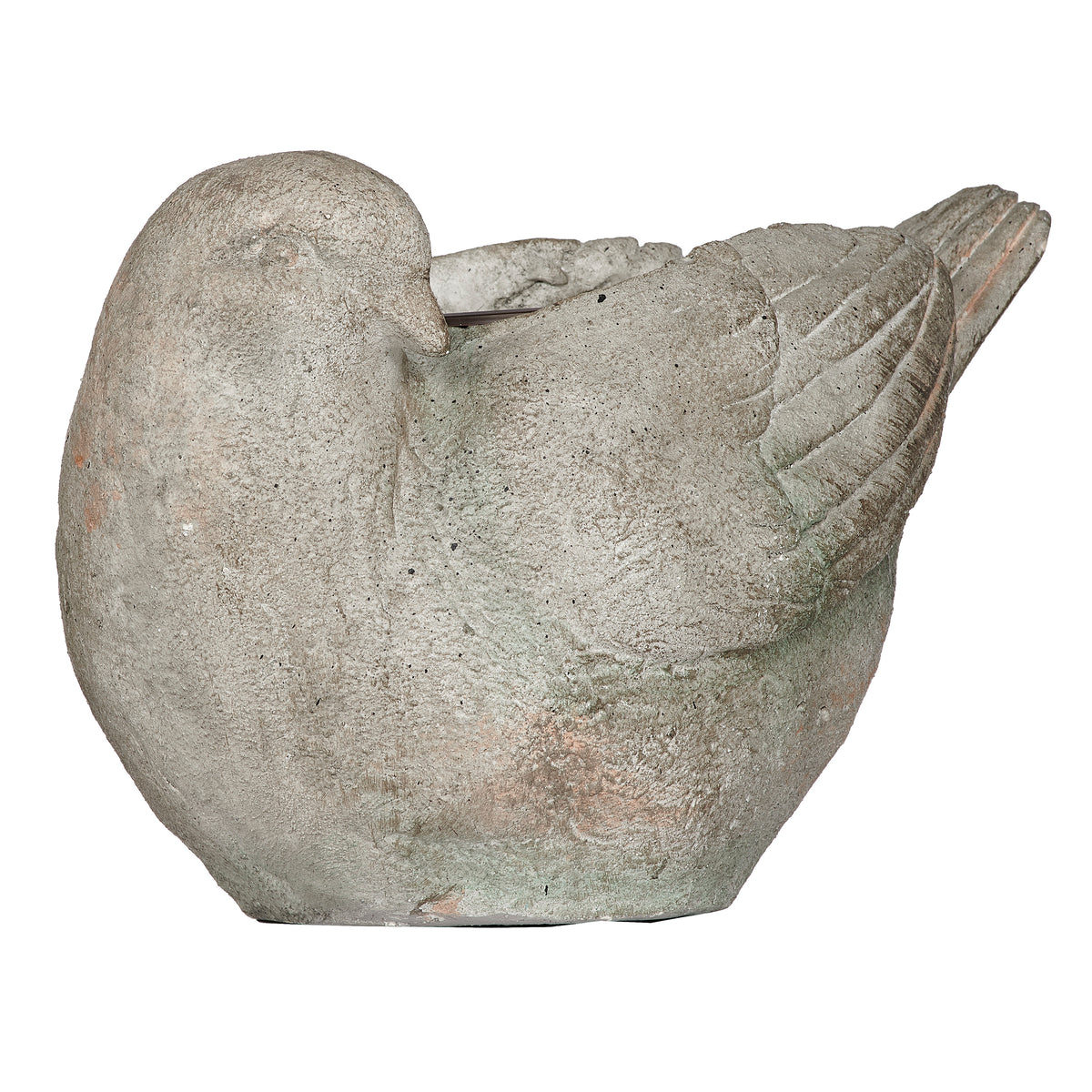 Alternate side view of Bird Planter showing the sculpted bird shape and textured stone-look finish