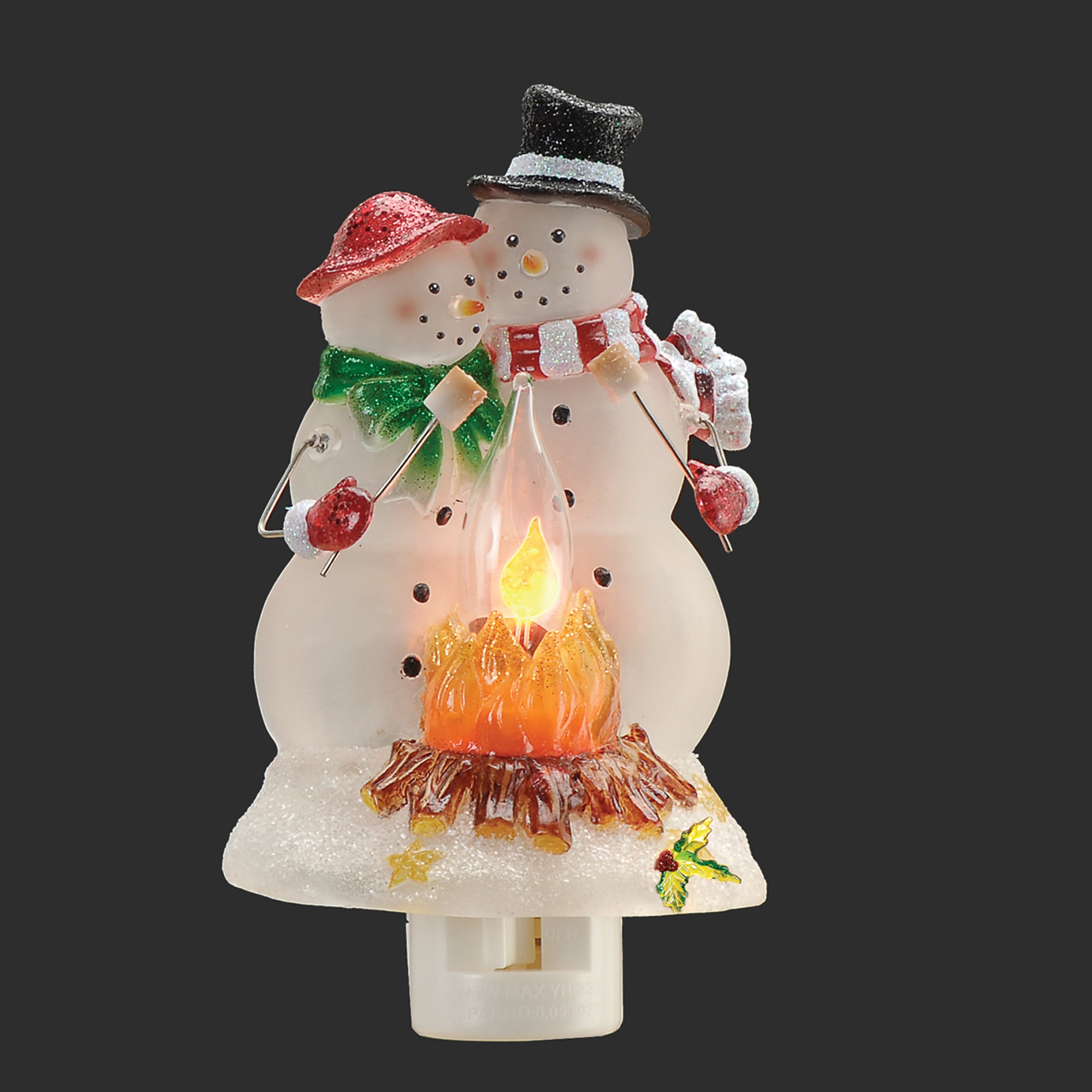 Roman Lights Snowman Couple with Flickering Flame Campfire Night-Light