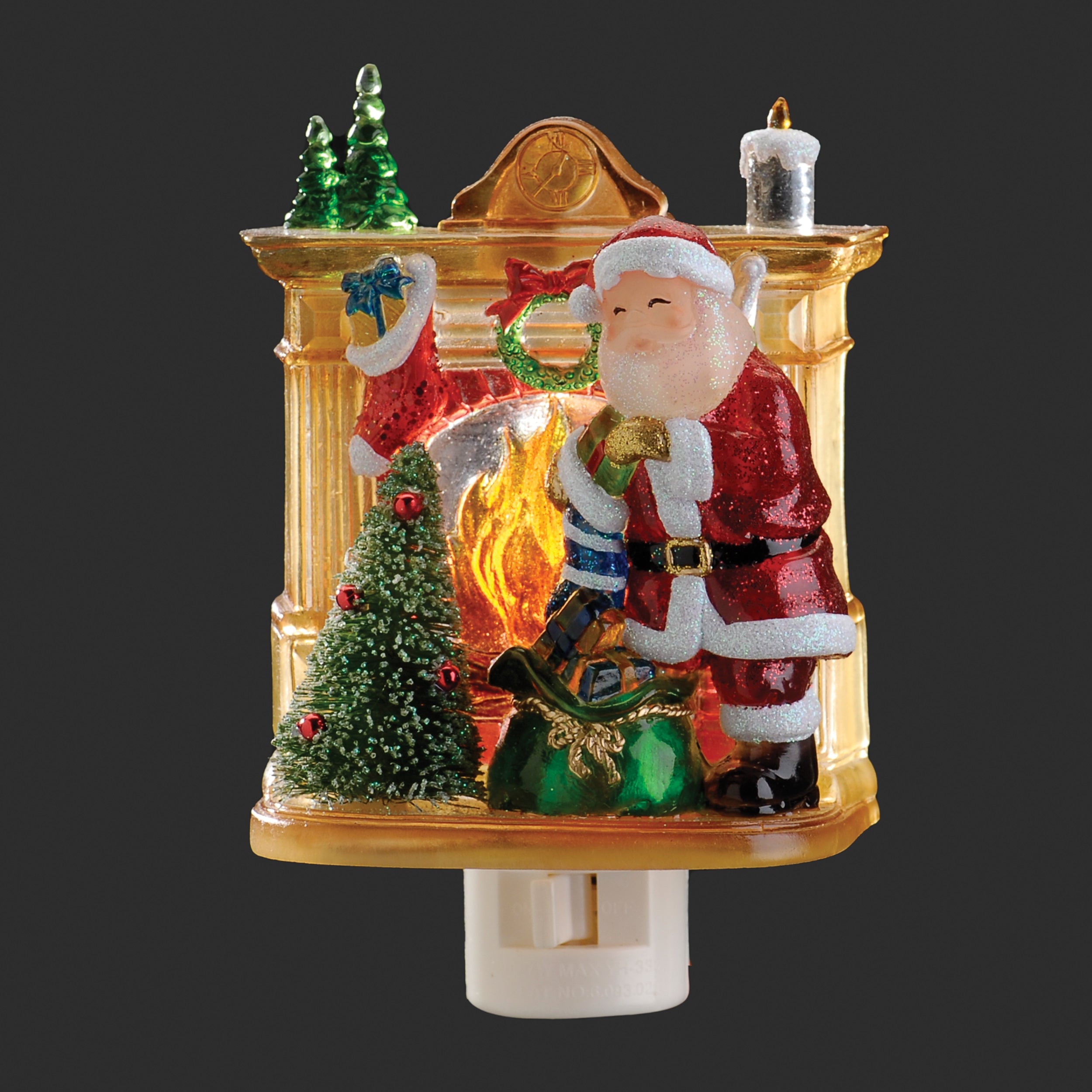 Roman Lights Santa by a Flickering Fireplace Night-Light