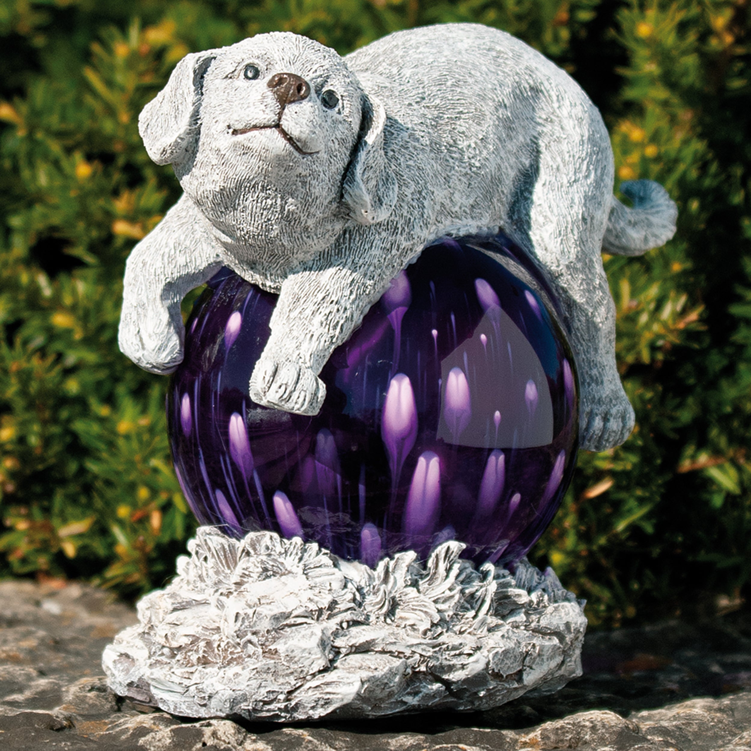 Pudgy Pals Solar-Powered Dog Garden Statue