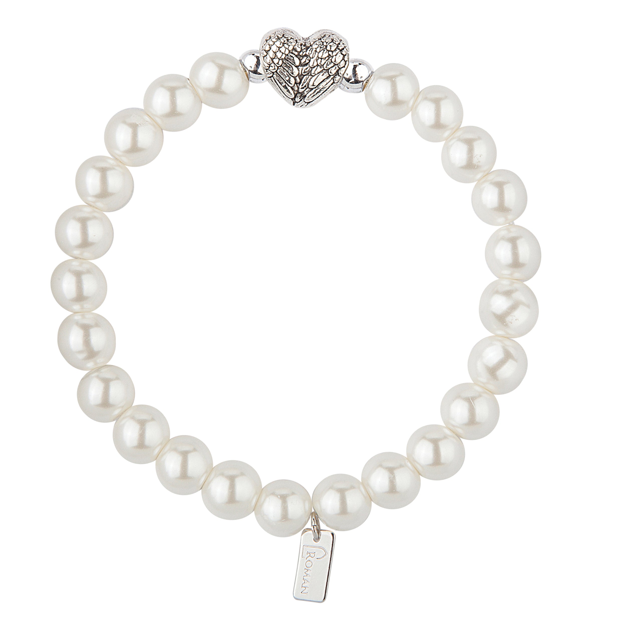Mother's Elegant White Faux Pearl & Heart Charm Strecth Bracelet by Number of Children