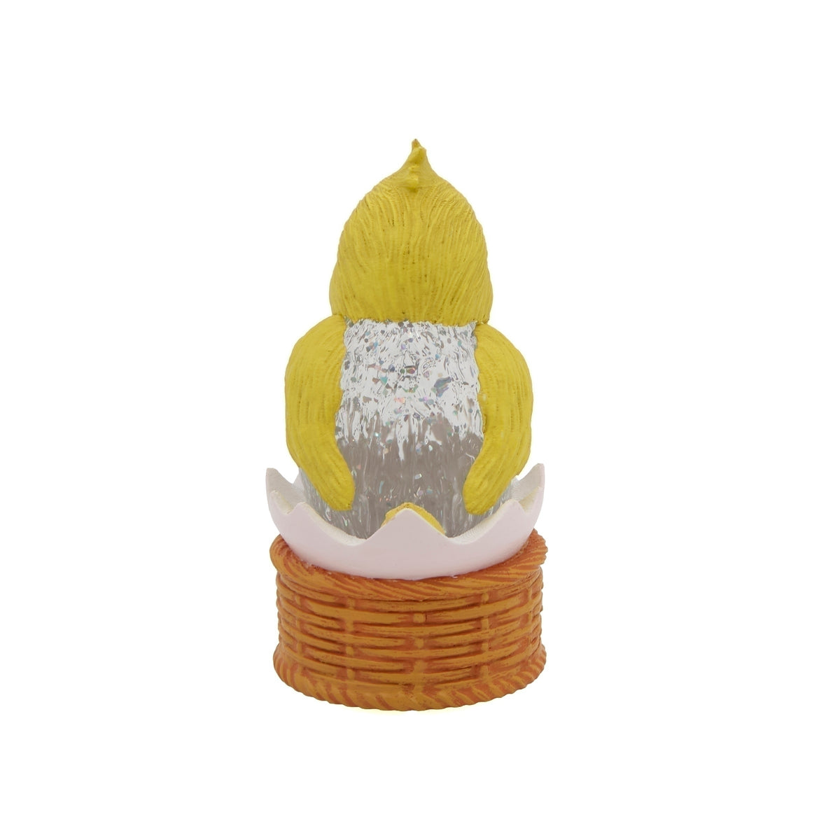 Back view of Easter chick shimmer lantern with cracked egg and basket-style base