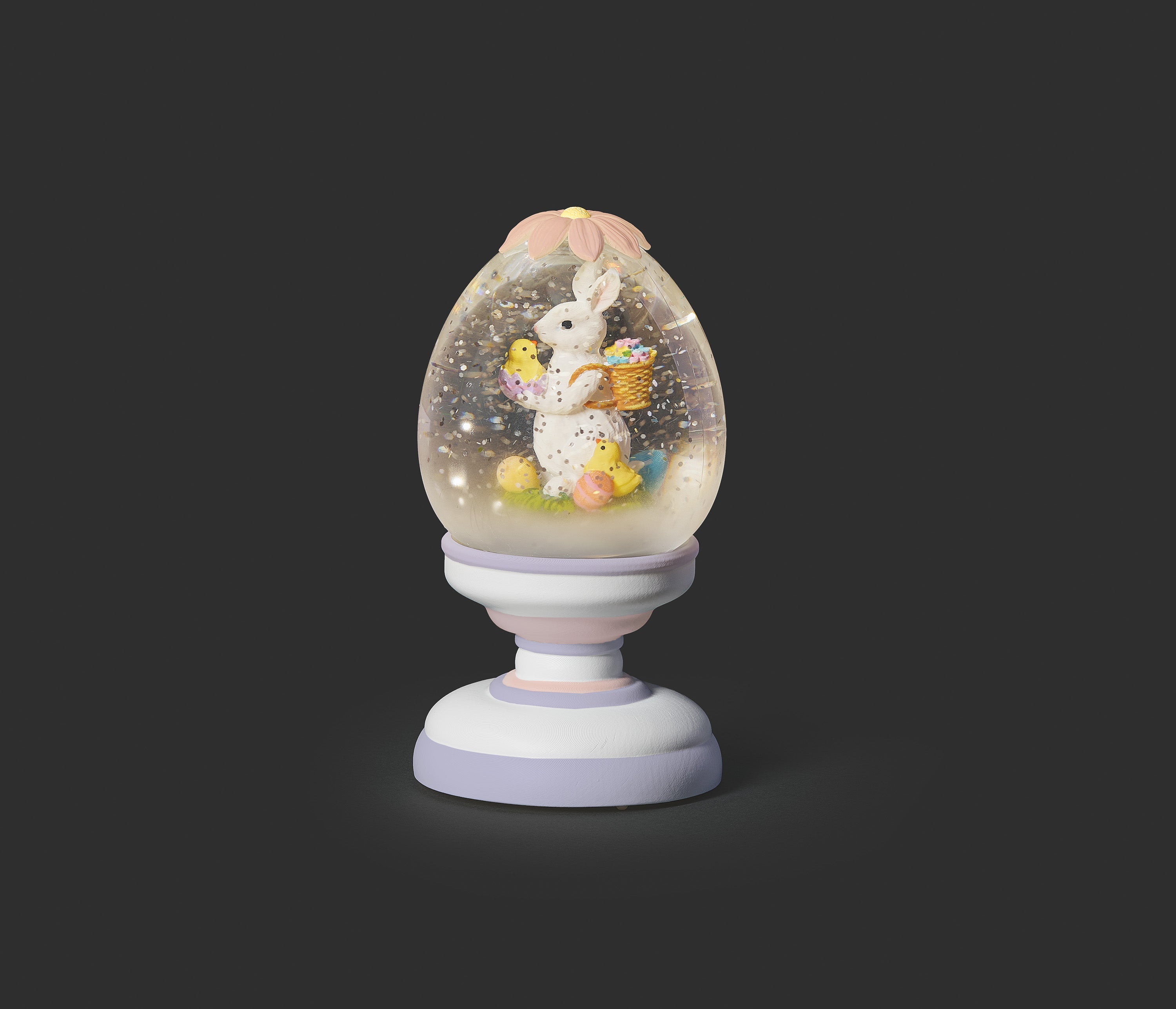 Easter Bunny Lighted Swirl Pedestal Glitterdome