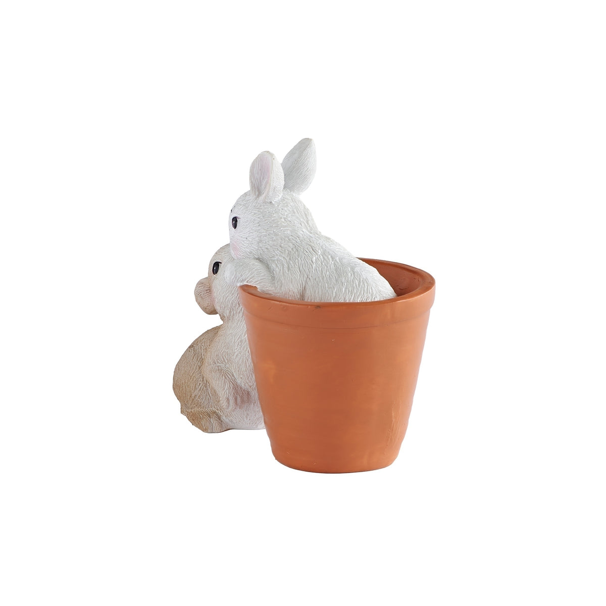 Back view of bunny and terracotta flowerpot Easter figure