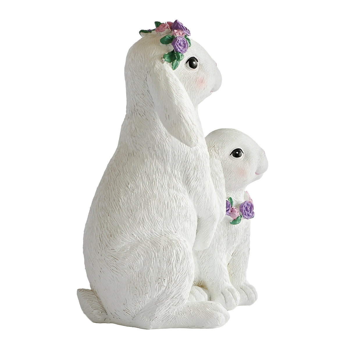 Opposite side view of Easter bunny duo with flower crown and necklace