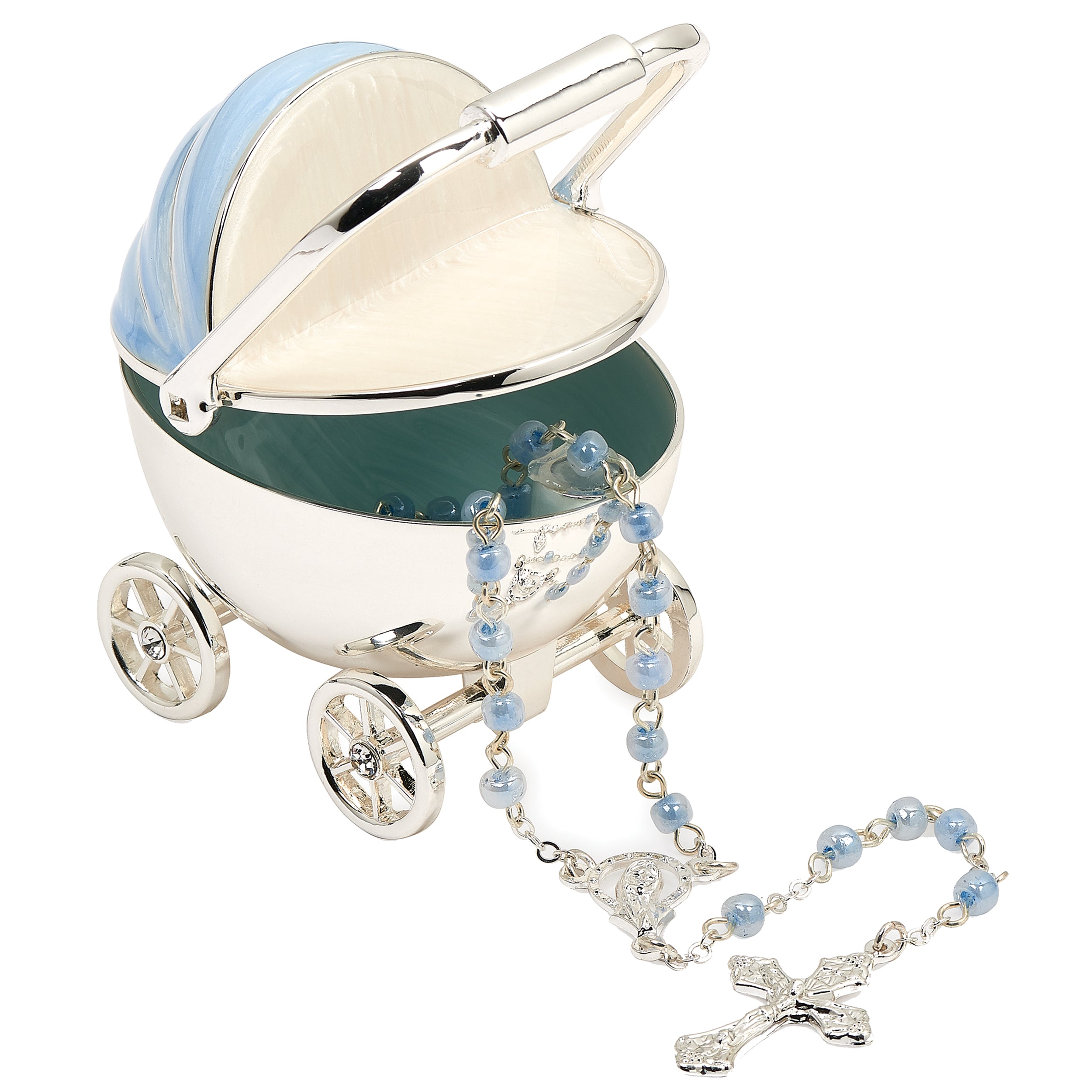 Caroline Collection Baby Carriage Keepsake Box & Rosary Set