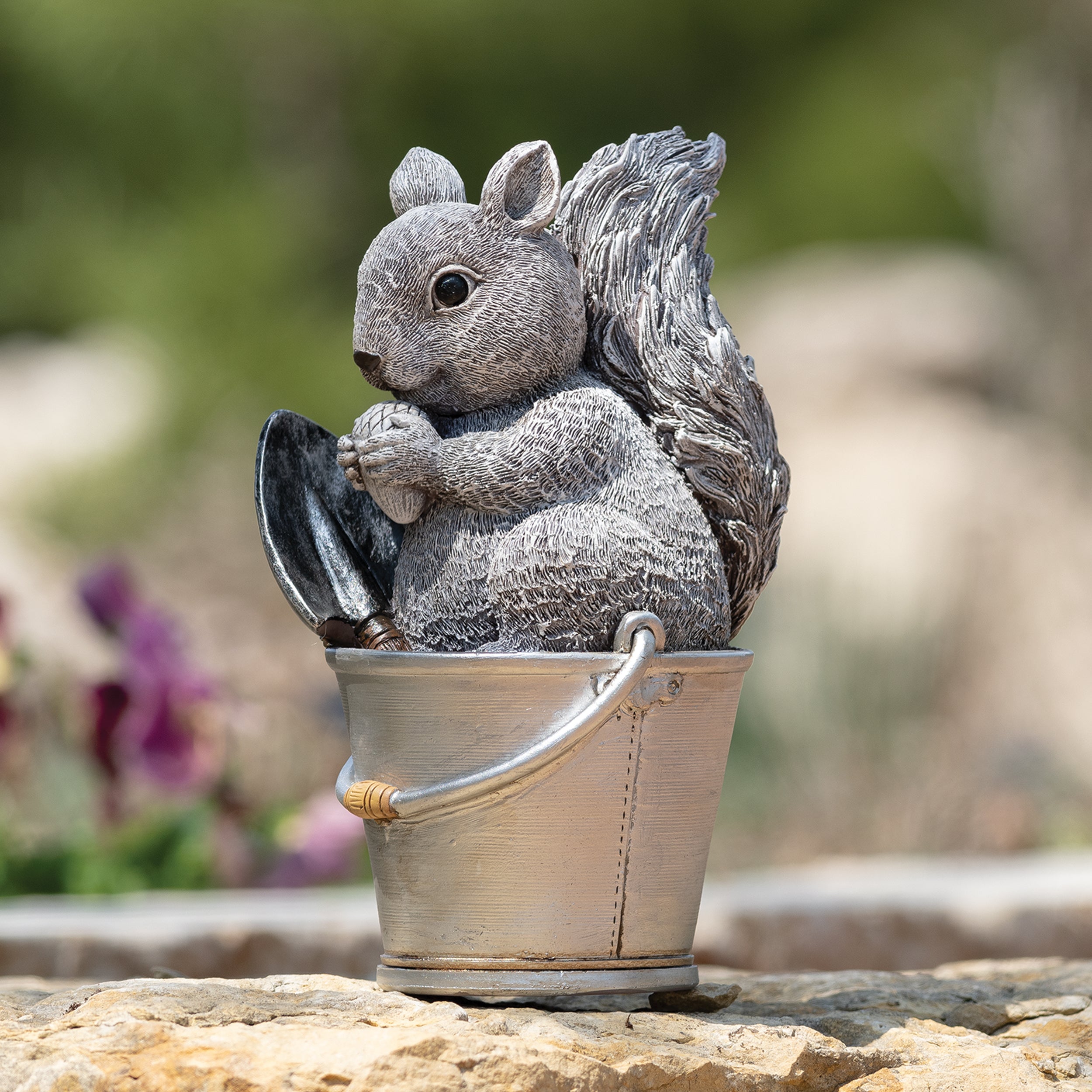 Pudgy Pals Squirrel in Bucket Garden Statue