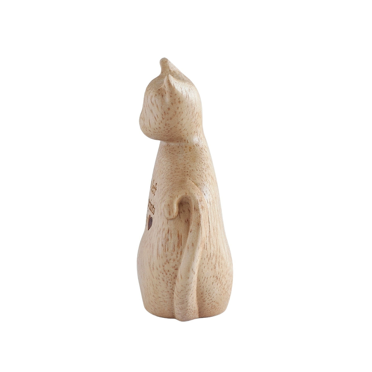 Back view of Wooden Cat Memorial Figure showing natural wood-grain finish