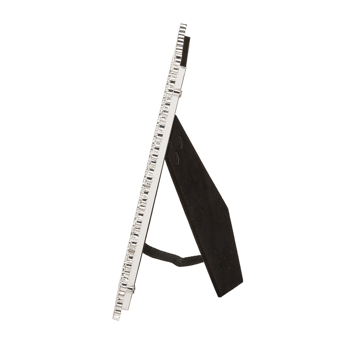 Side view of Caroline Collection Black Paw Print Picture Frame showing the slim metal frame and tabletop easel stand