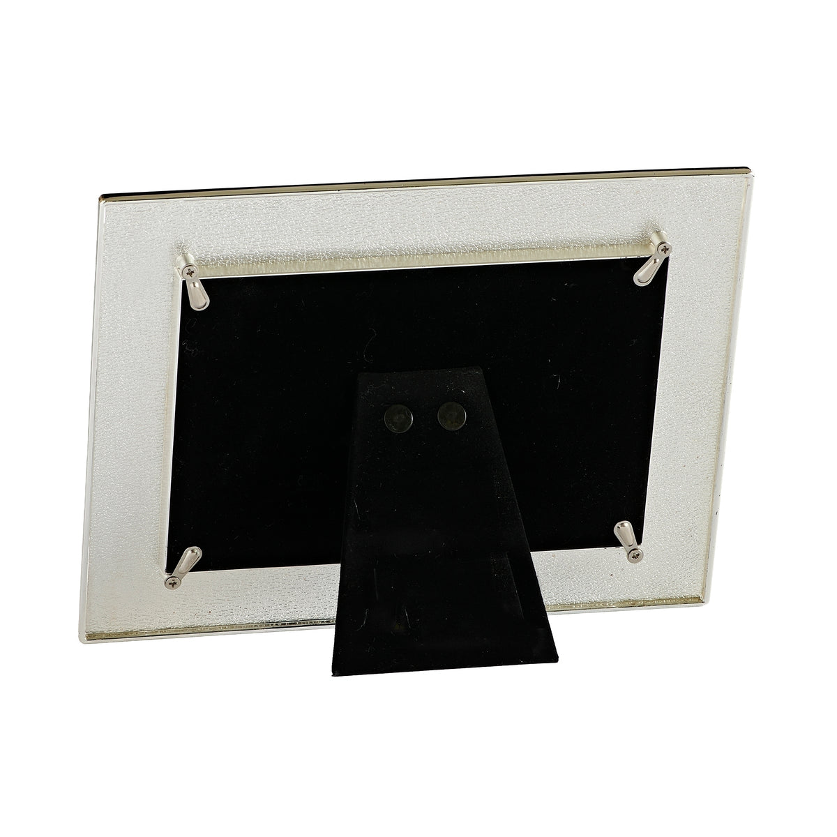 Back view of Caroline Collection First Communion Crystal Cross Picture Frame showing the black backing and tabletop easel stand