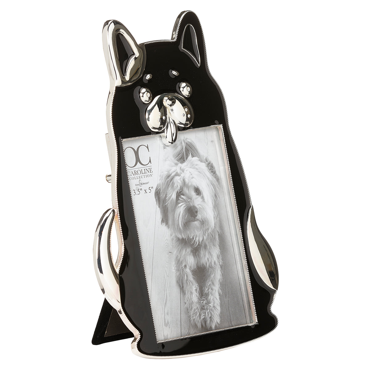 Front angled view of Caroline Collection Dog Shaped Picture Frame showing the dog-shaped design and pet photo opening