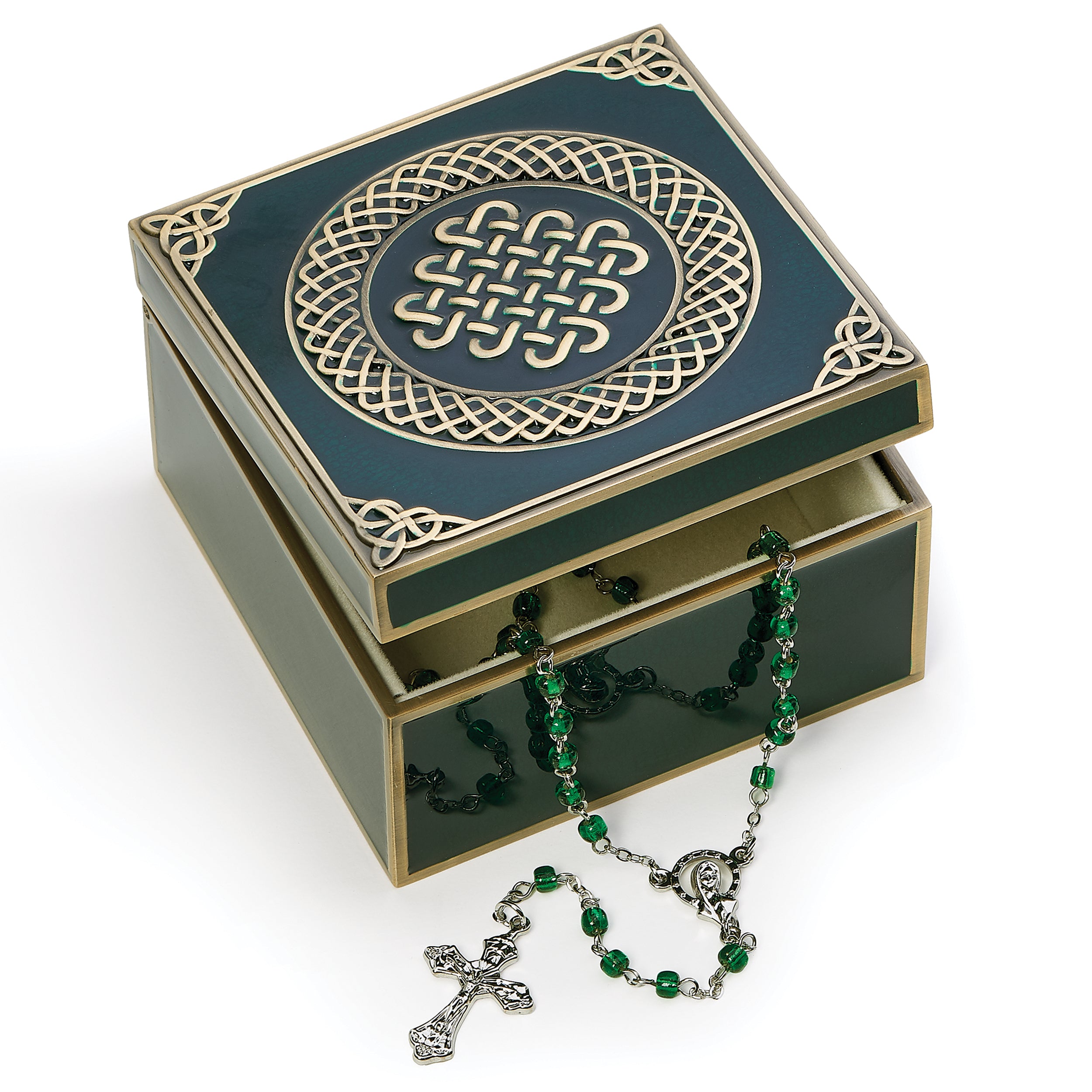 Caroline Collection Emerald Celtic Knot Rosary Box