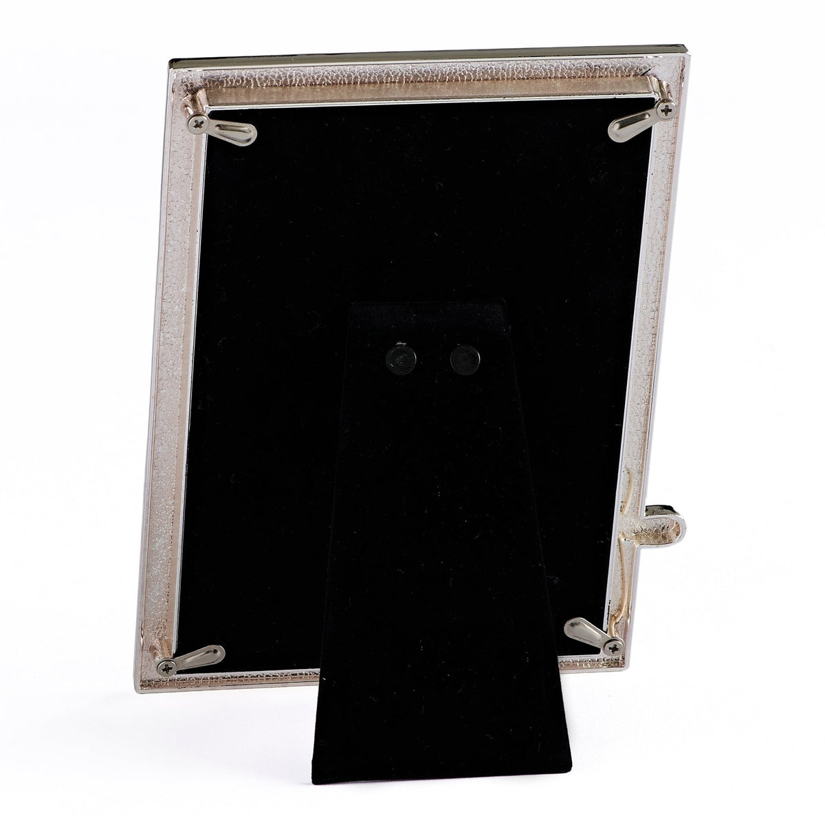 Back view of Caroline Collection Confirmation picture frame showing the black backing and fold-out easel stand