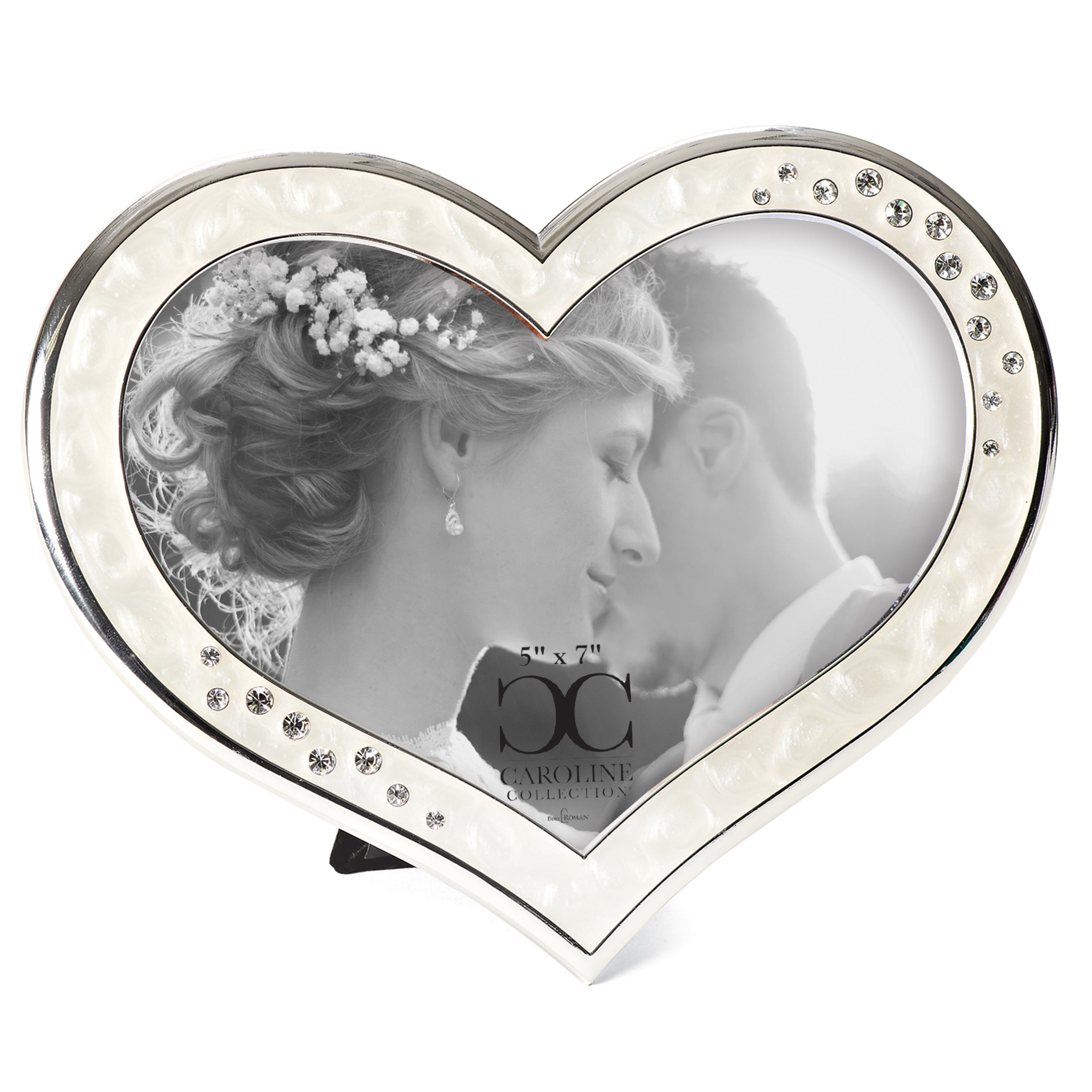 Caroline Collection Heart Frame - Ivory with Rhinestones