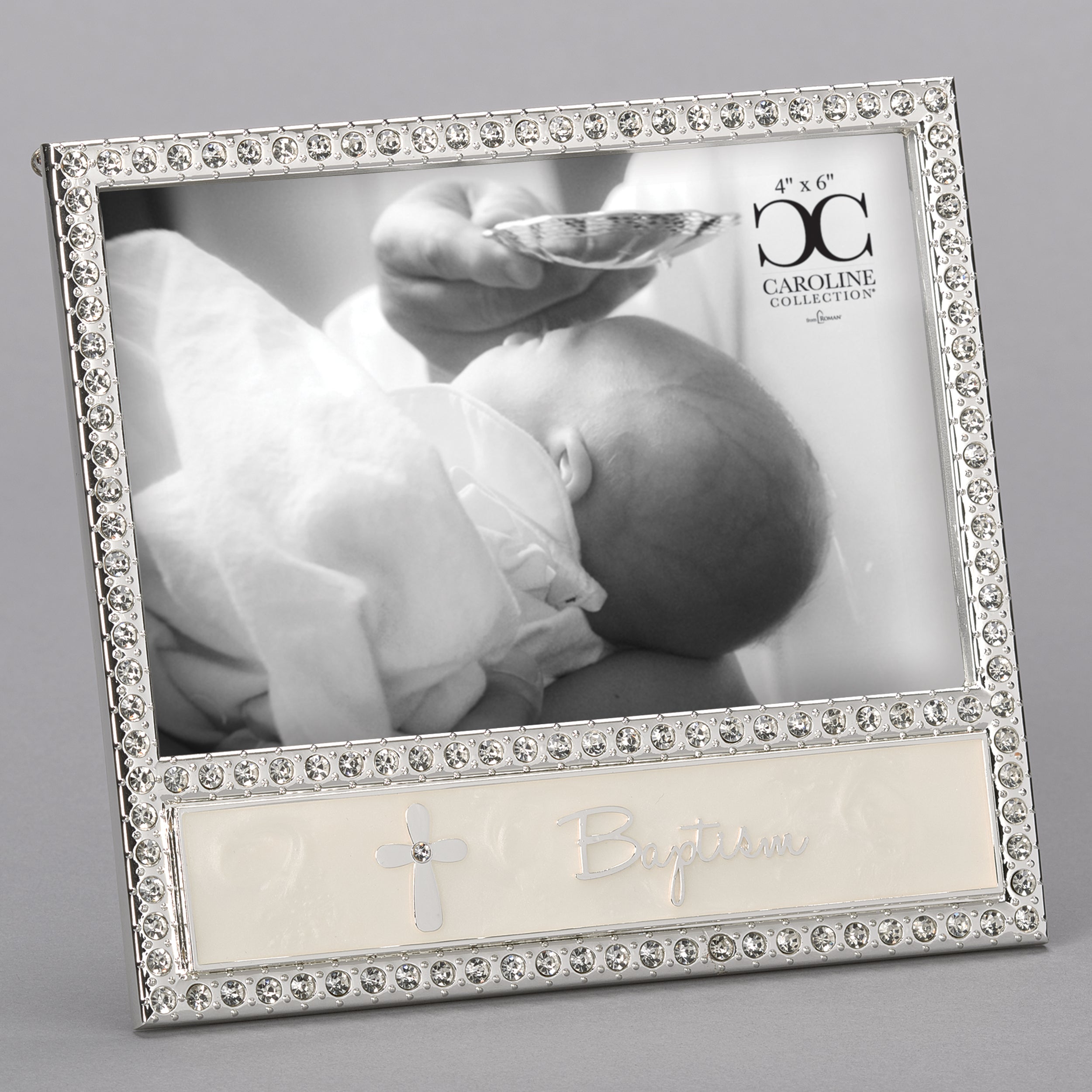 Caroline Collection Baptism Frame with Rhinestone Border