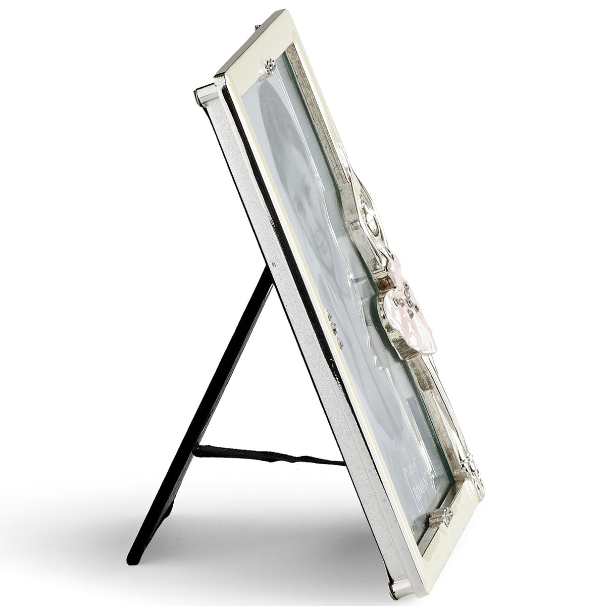 Side view of Caroline Collection Graceful Ballerina Picture Frame showing the slim metal frame profile and open tabletop easel stand