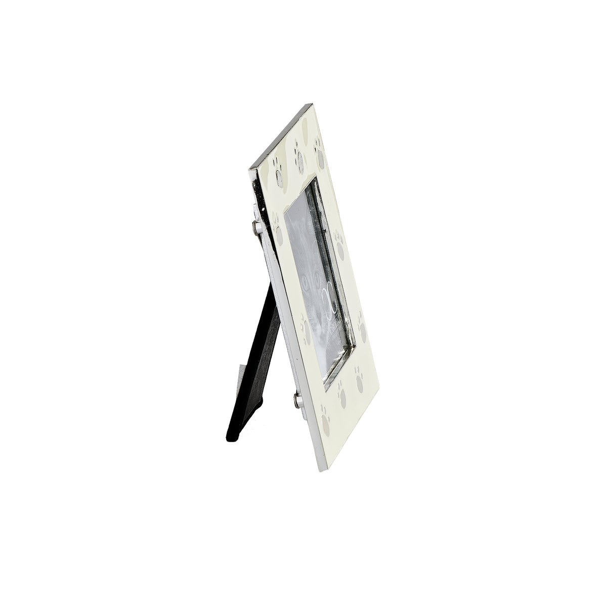 Opposite side view of Caroline Collection Cat Paw Print Picture Frame showing the paw print accents and tabletop stand