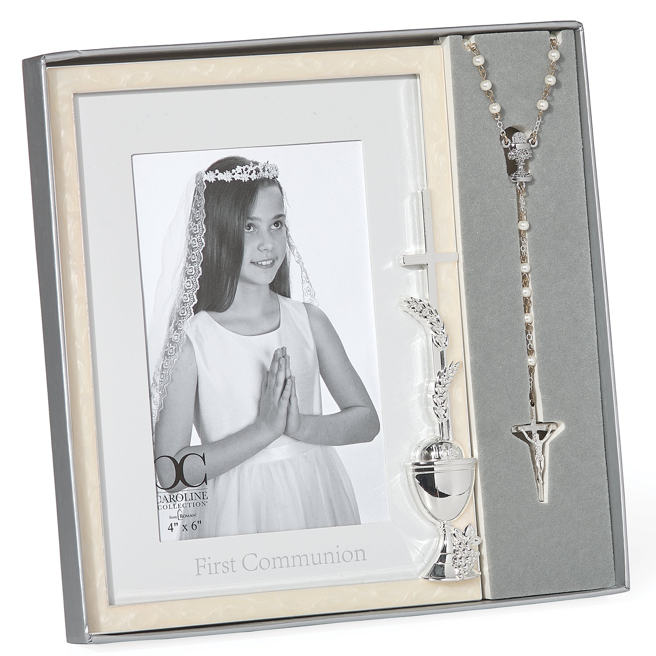 Caroline Collection First Communion Rosary & Photo Frame Gift Set