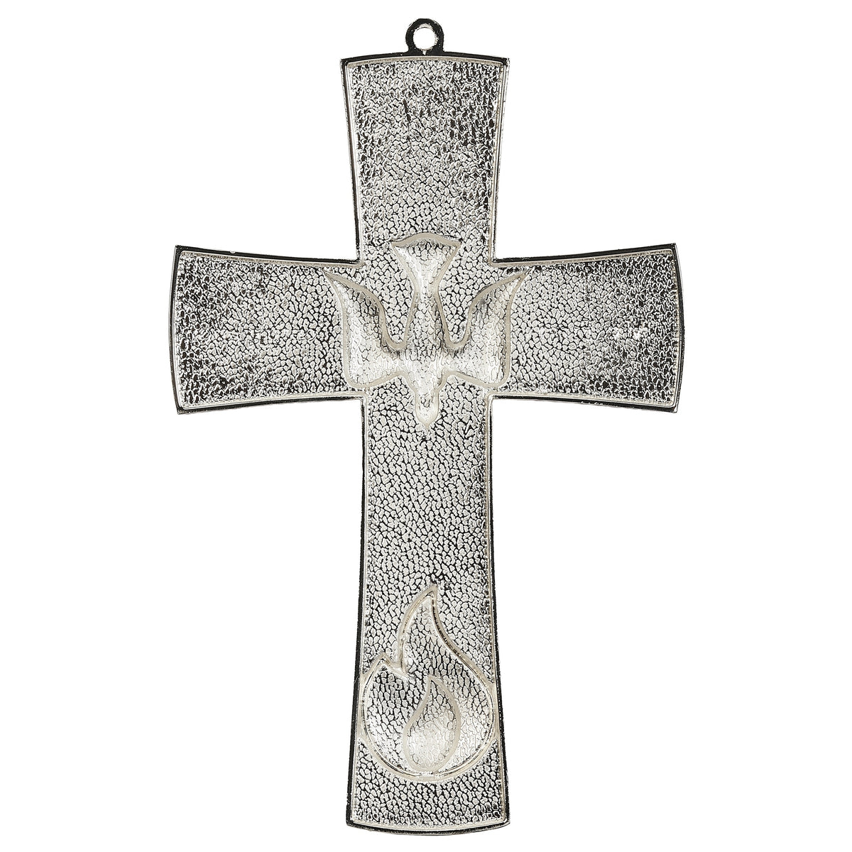 Back view of Caroline Collection Confirmation Crimson Red Wall Cross showing the textured silver-tone metal reverse and hanging loop