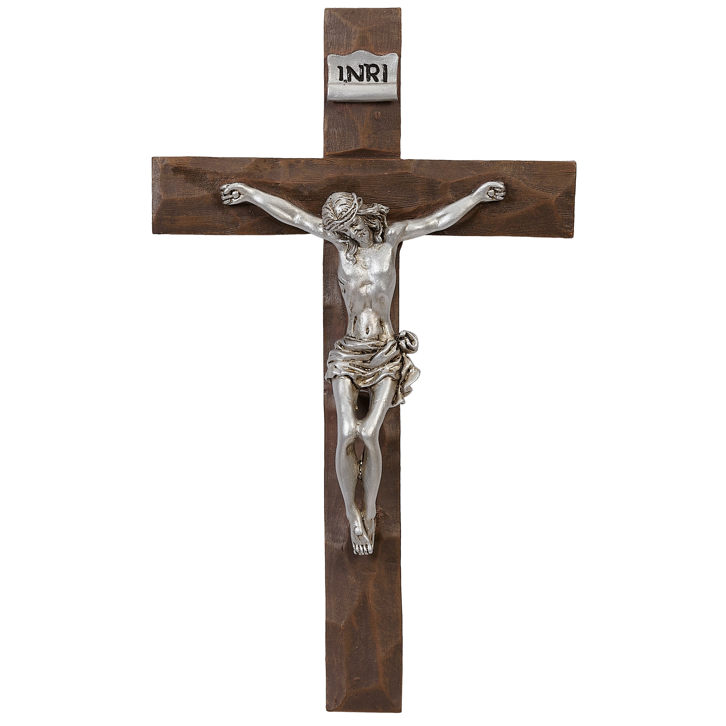 Beveled Wall Crucifix with Silver Corpus