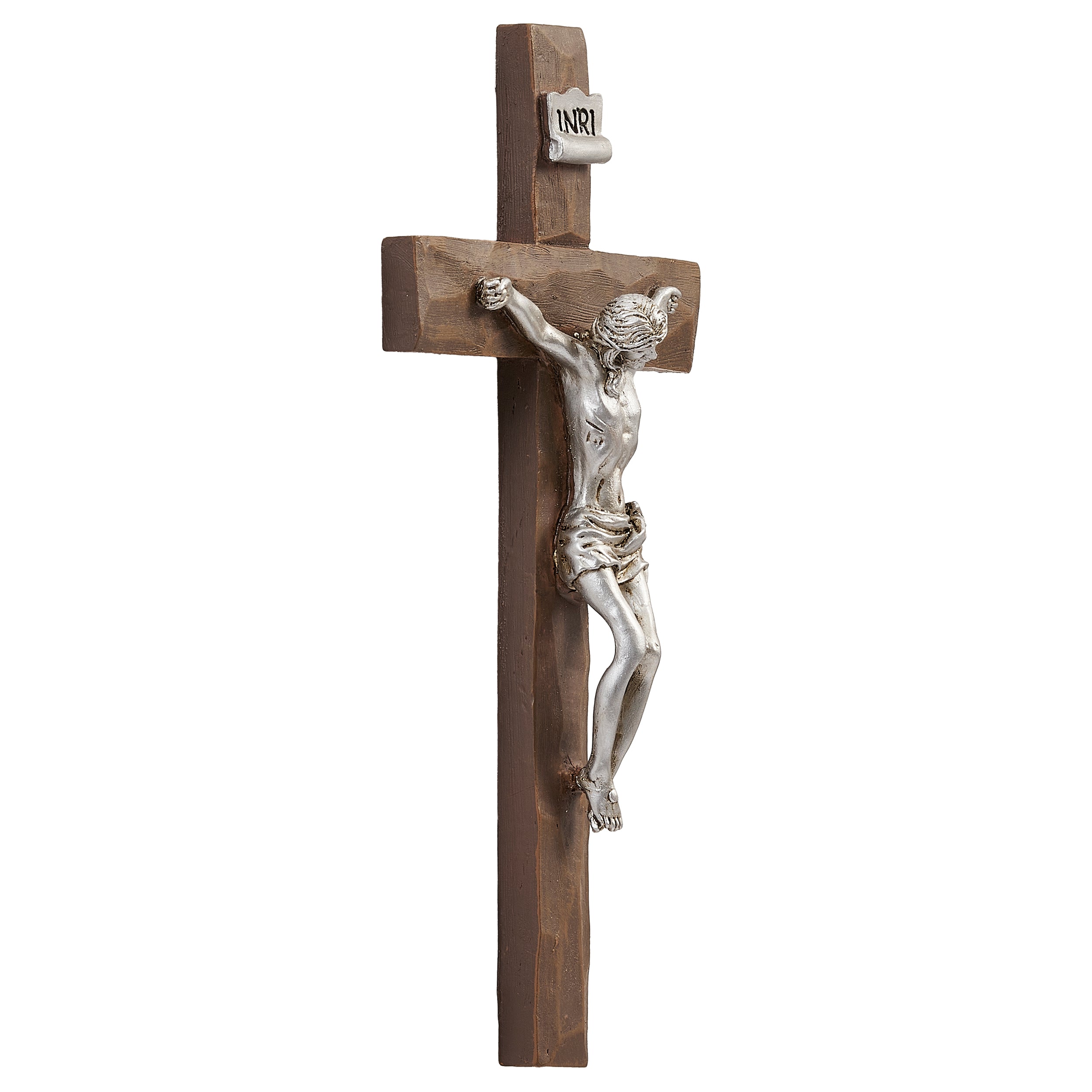 Beveled Wall Crucifix with Silver Corpus